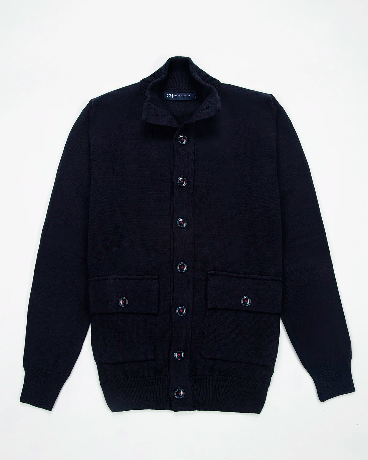Chaqueta Punto Botón Contraste Algodón Azul Oscuro