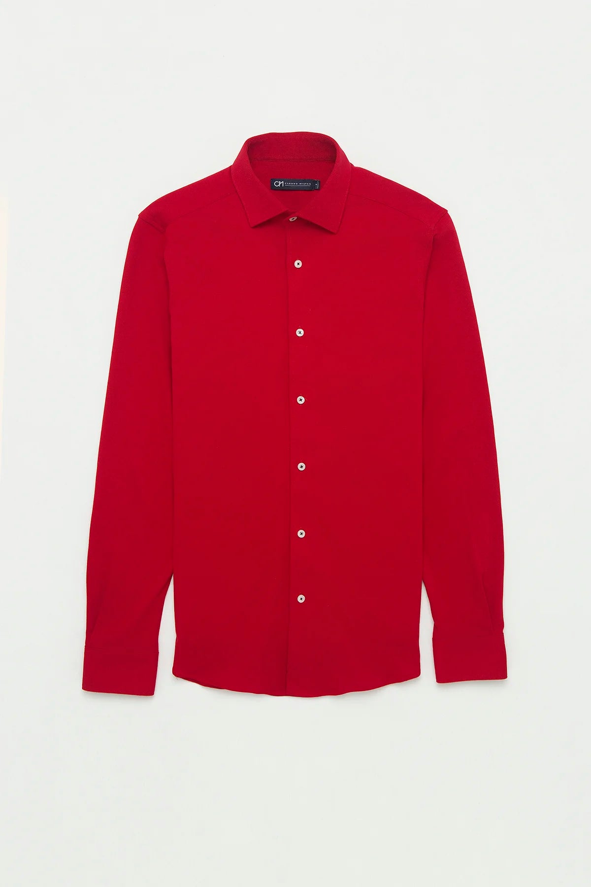 Camisa Piqué Botón Contraste Algodón Rojo