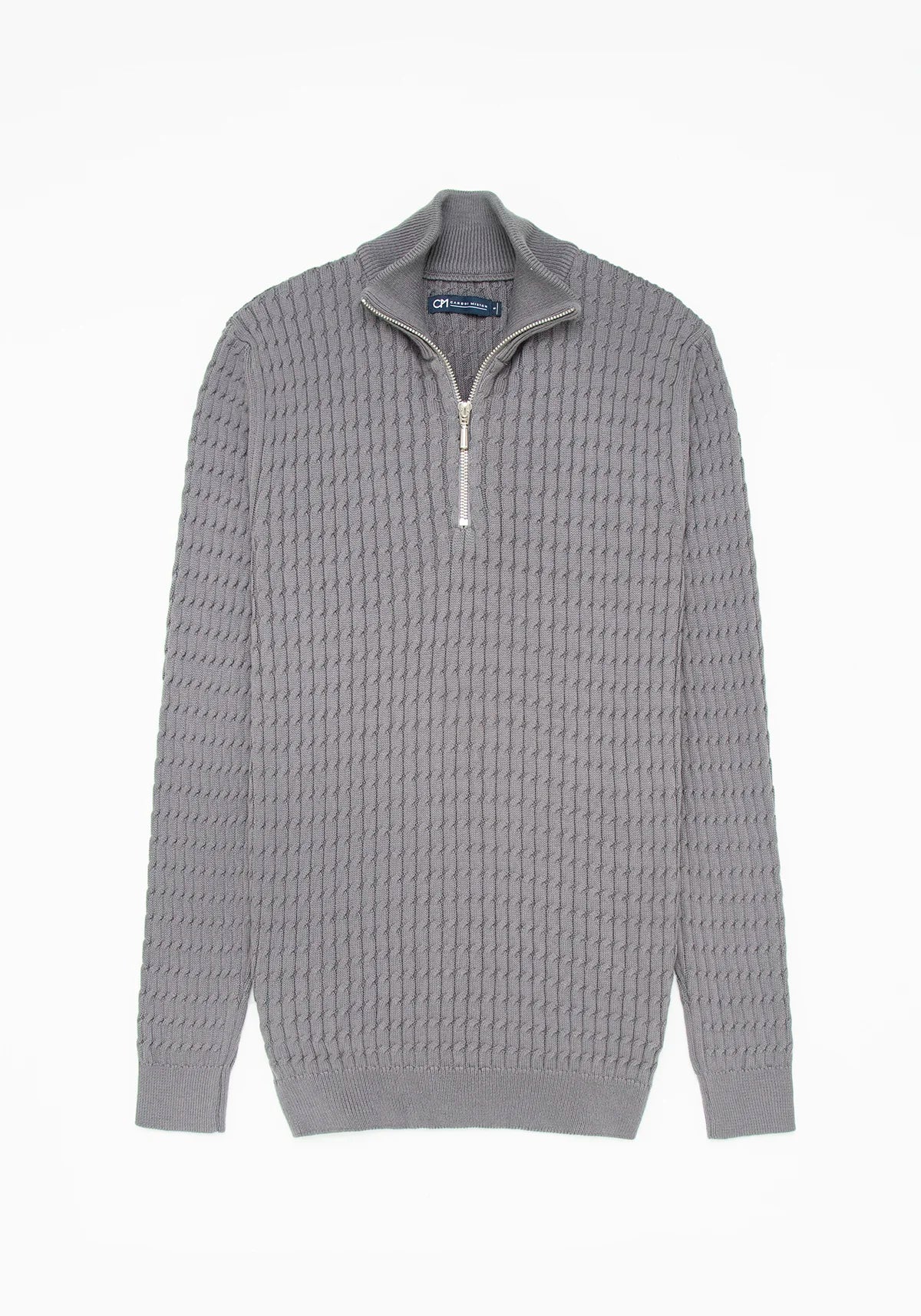 Saco Trenzado Half Zip Algodón Gris Oscuro