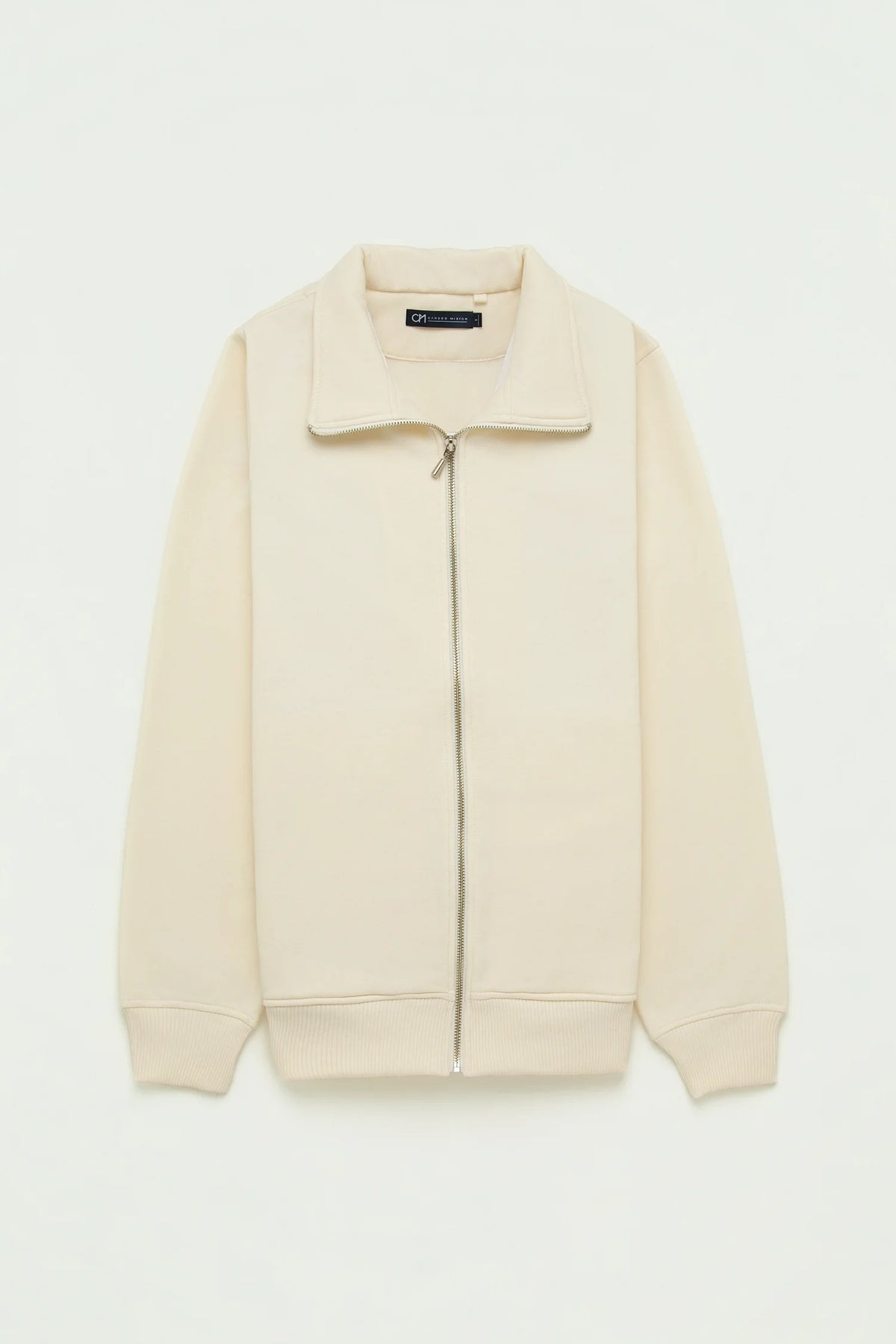 Chaqueta Perchada Zip Algodón Crema