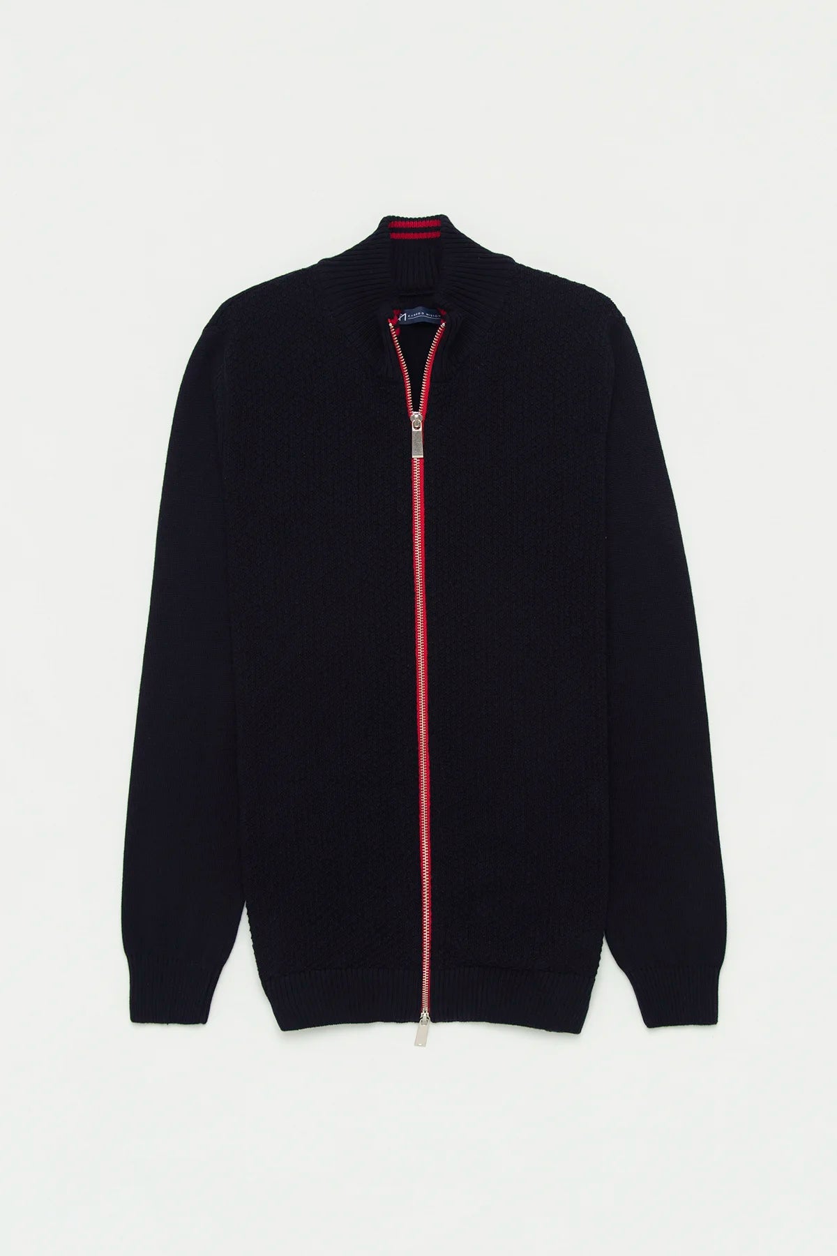 Chaqueta Punto Cierre Contraste Algodón Azul Oscuro