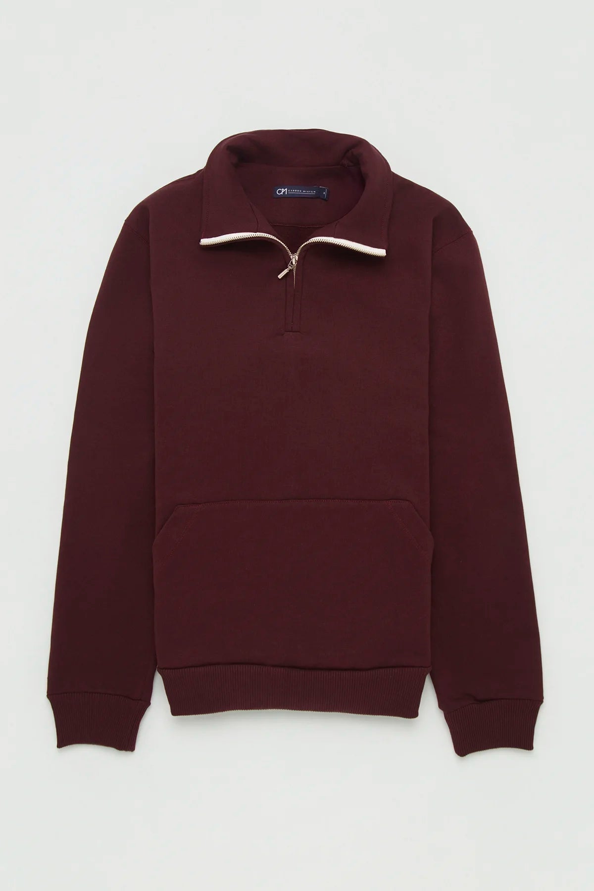 Buzo Perchado Half Zip Algodón Borgoña