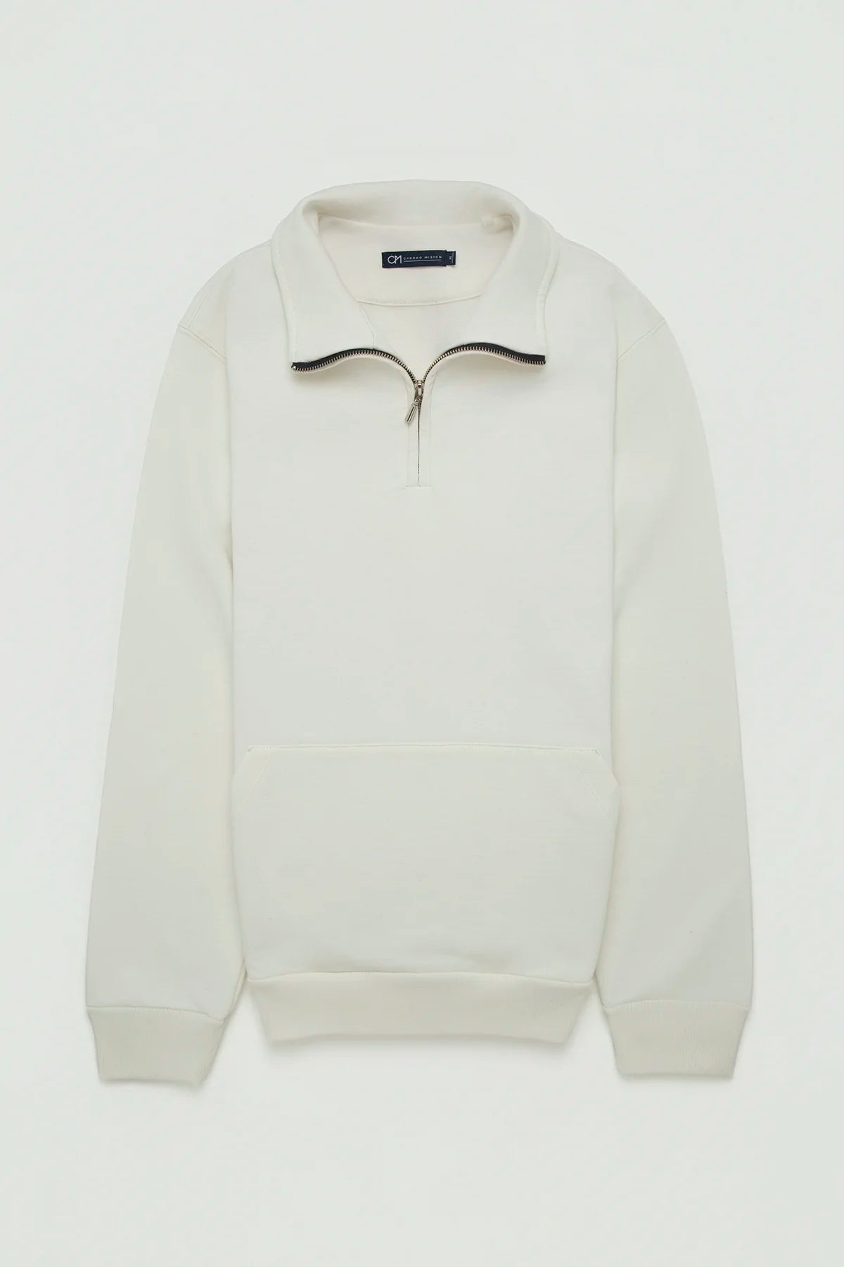 Buzo Perchado Half Zip Algodón Crema