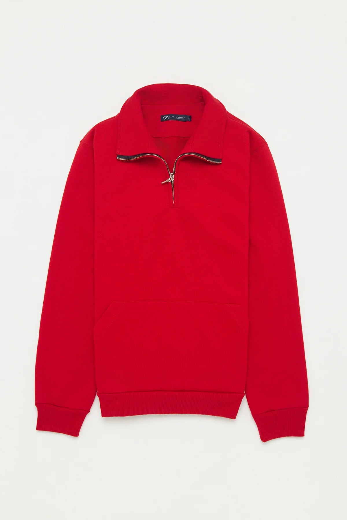 Buzo Perchado Half Zip Algodón Rojo