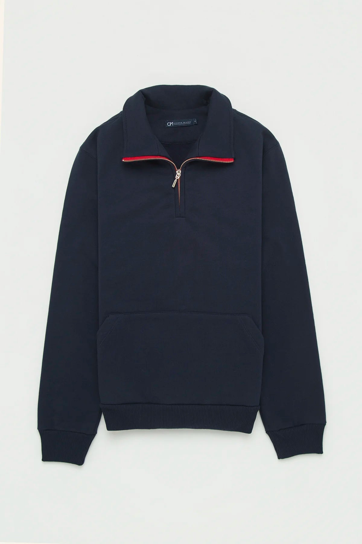Buzo Perchado Half Zip Algodón Azul Oscuro