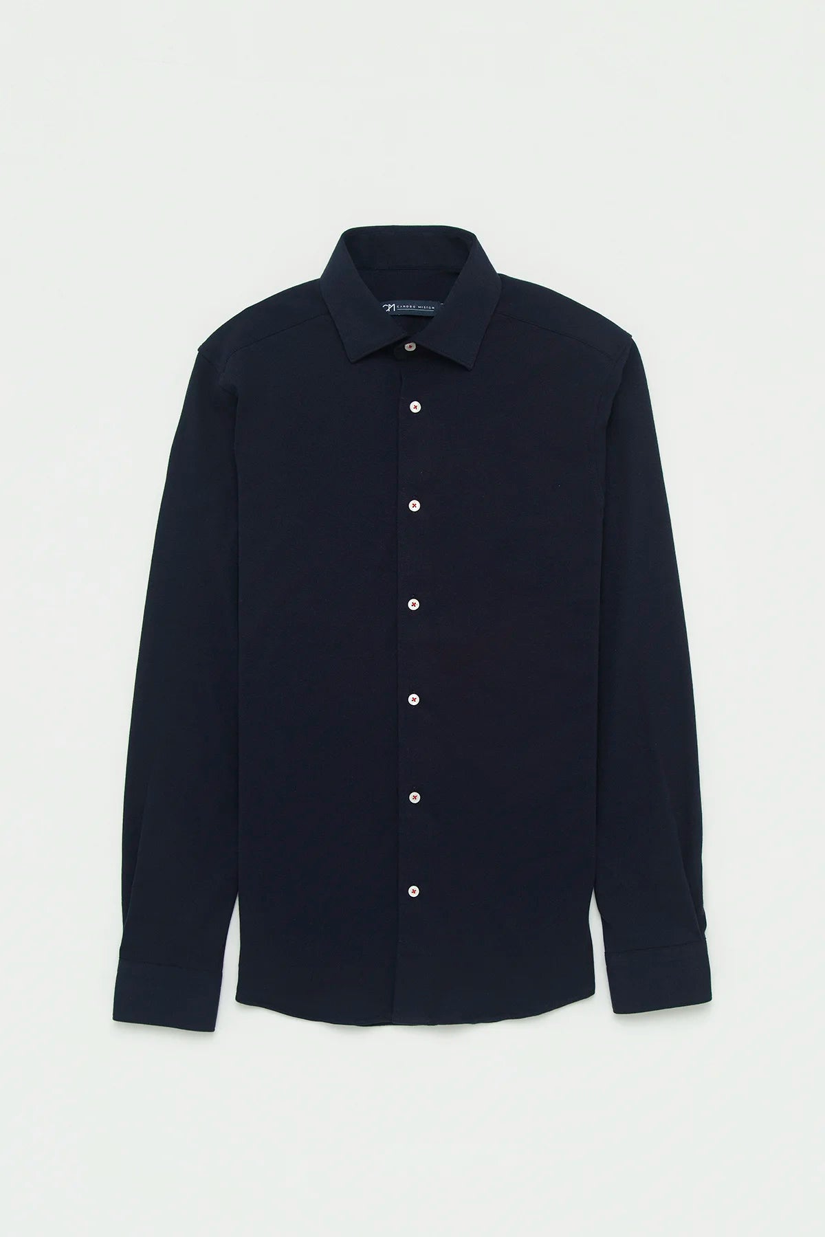 Camisa Piqué Botón Contraste Algodón Azul Oscuro
