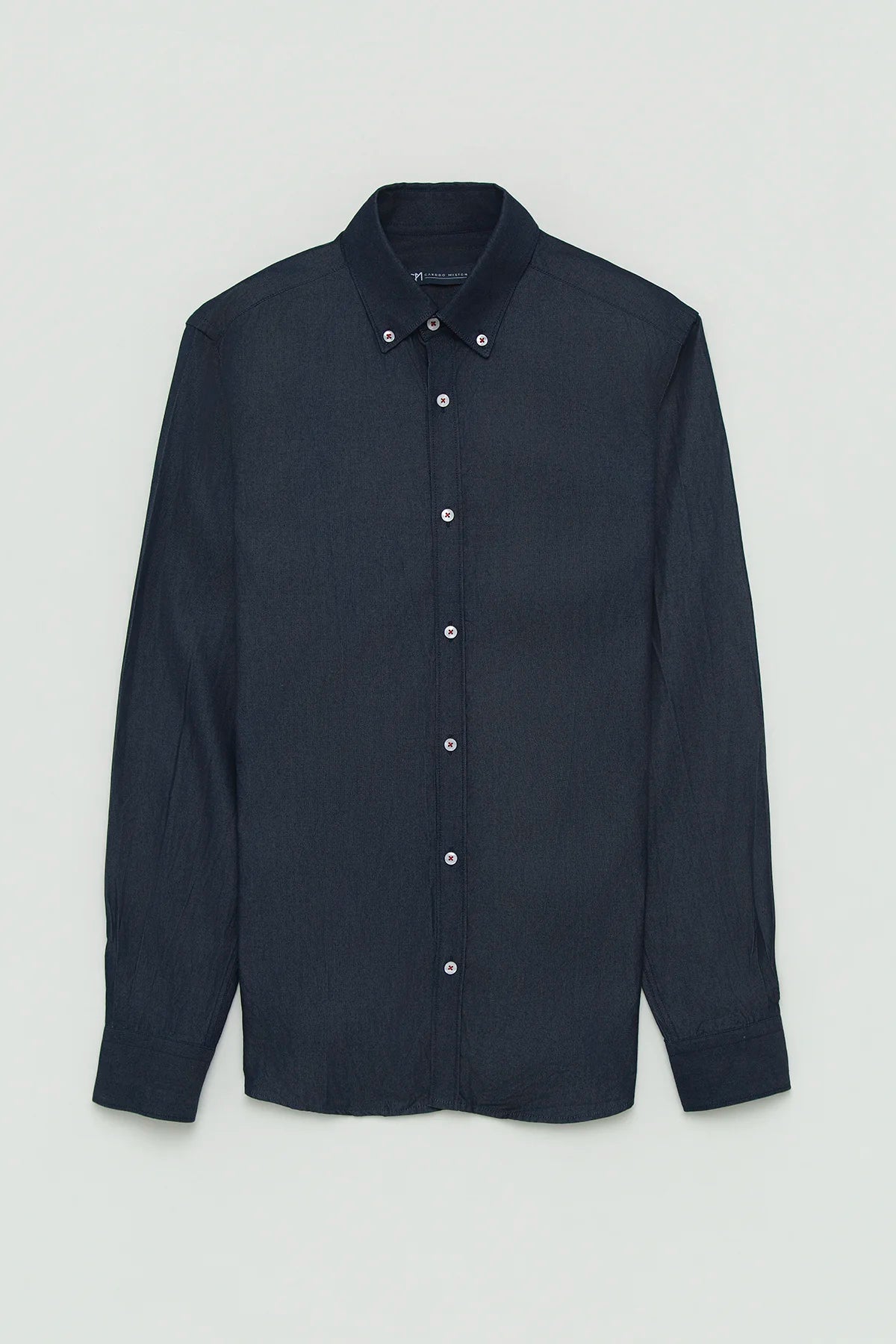 Camisa Denim Botón Contraste Algodón Azul Oscuro