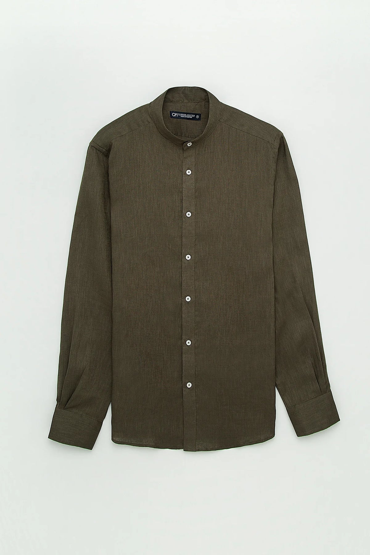 Camisa Cuello Mao Lino Verde Oliva