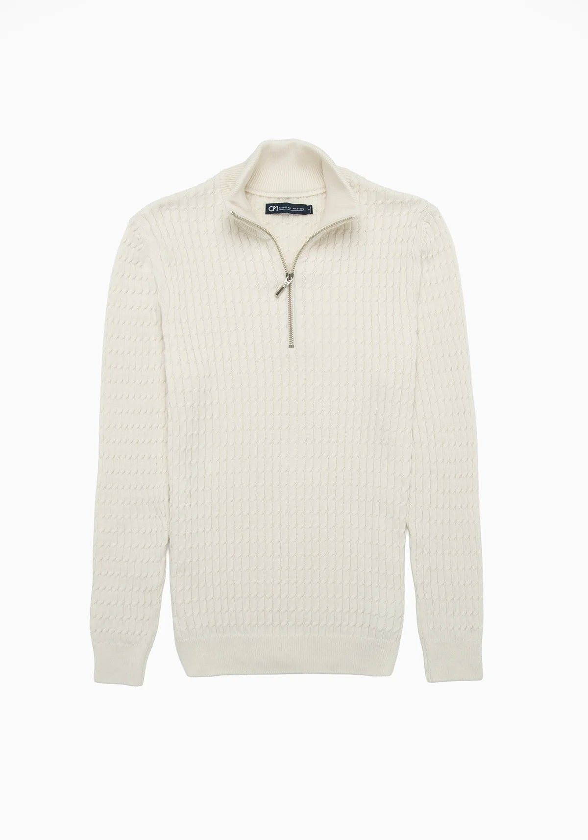 Saco Trenzado Half Zip Algodón Crema