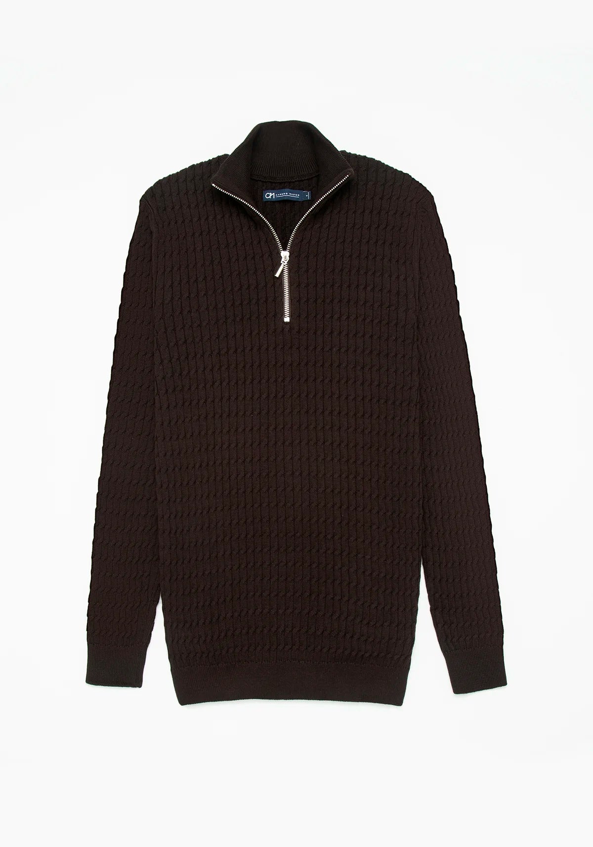 Saco Trenzado Half Zip Algodón Chocolate
