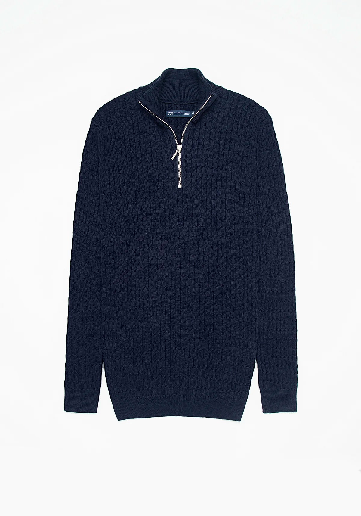Saco Trenzado Half Zip Algodón Azul Oscuro