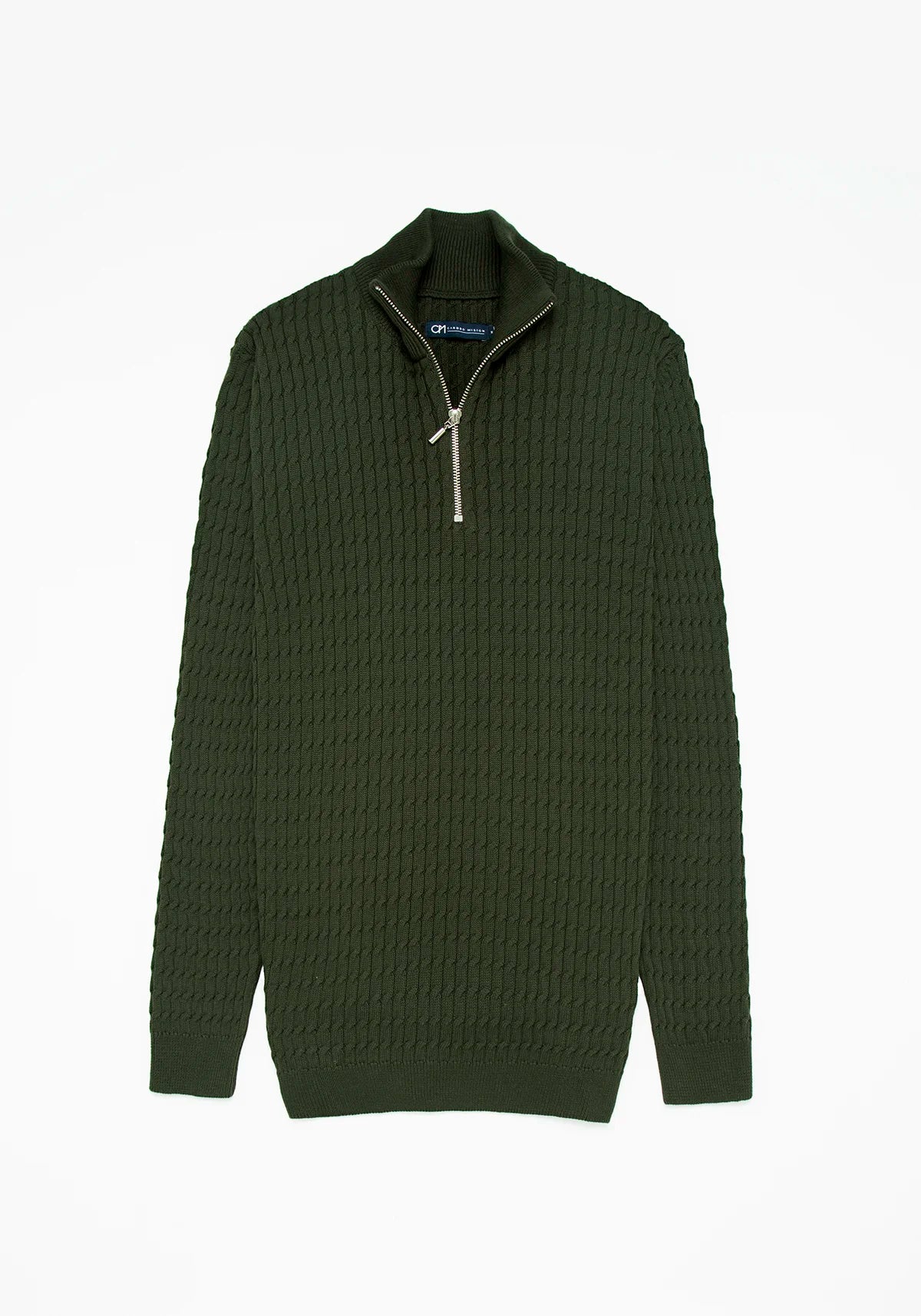 Saco Trenzado Half Zip Algodón Verde Militar