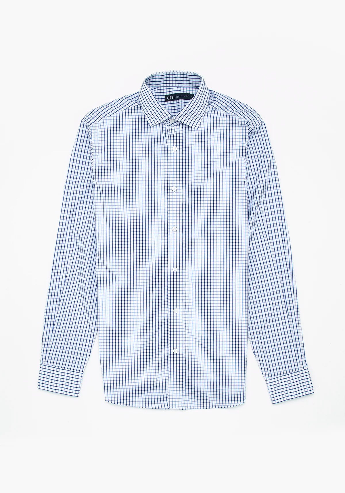 Camisa Popelín Cuadro Ventana Algodón Azul Tinta