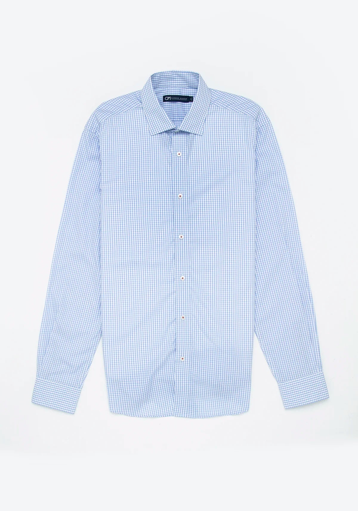 Camisa Popelín Cuadro Ventana Algodón Azul Claro
