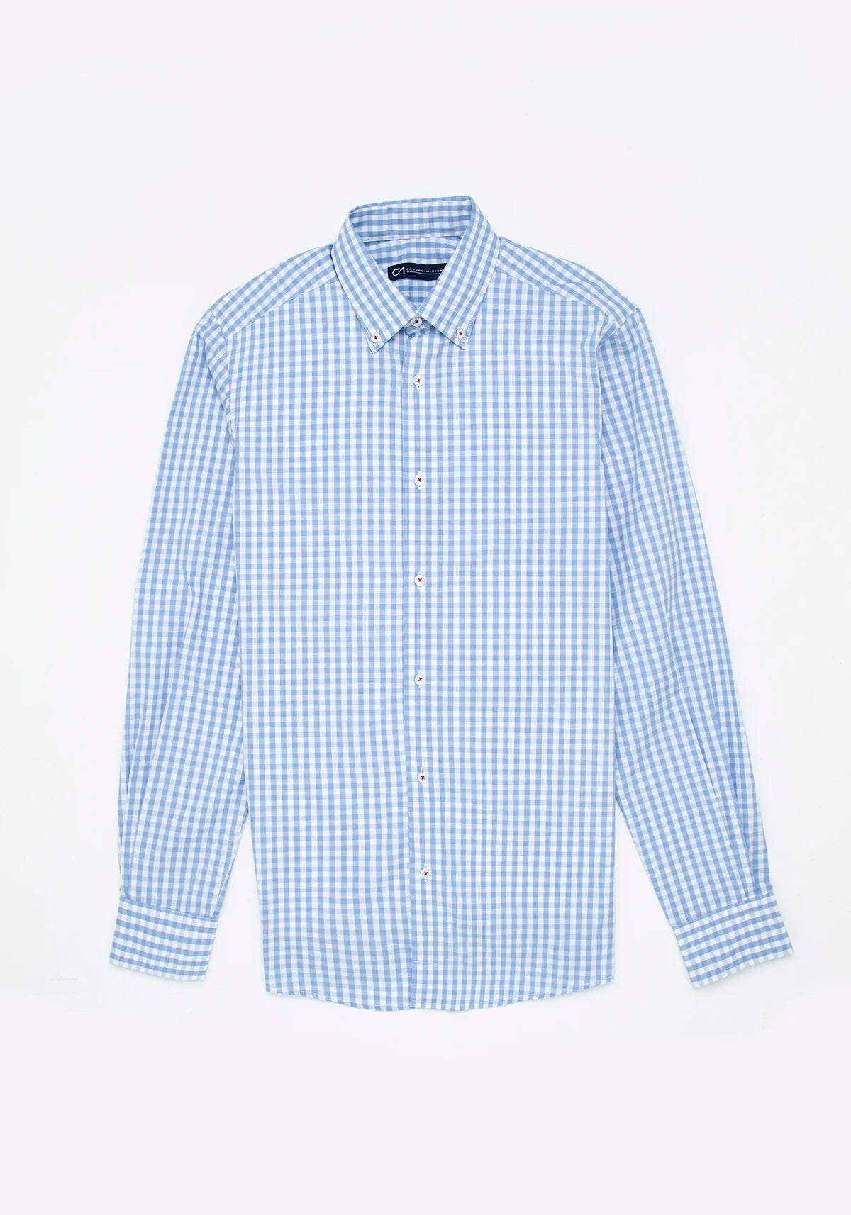 Camisa Cuadro Botón Contraste Algodón Azul Claro