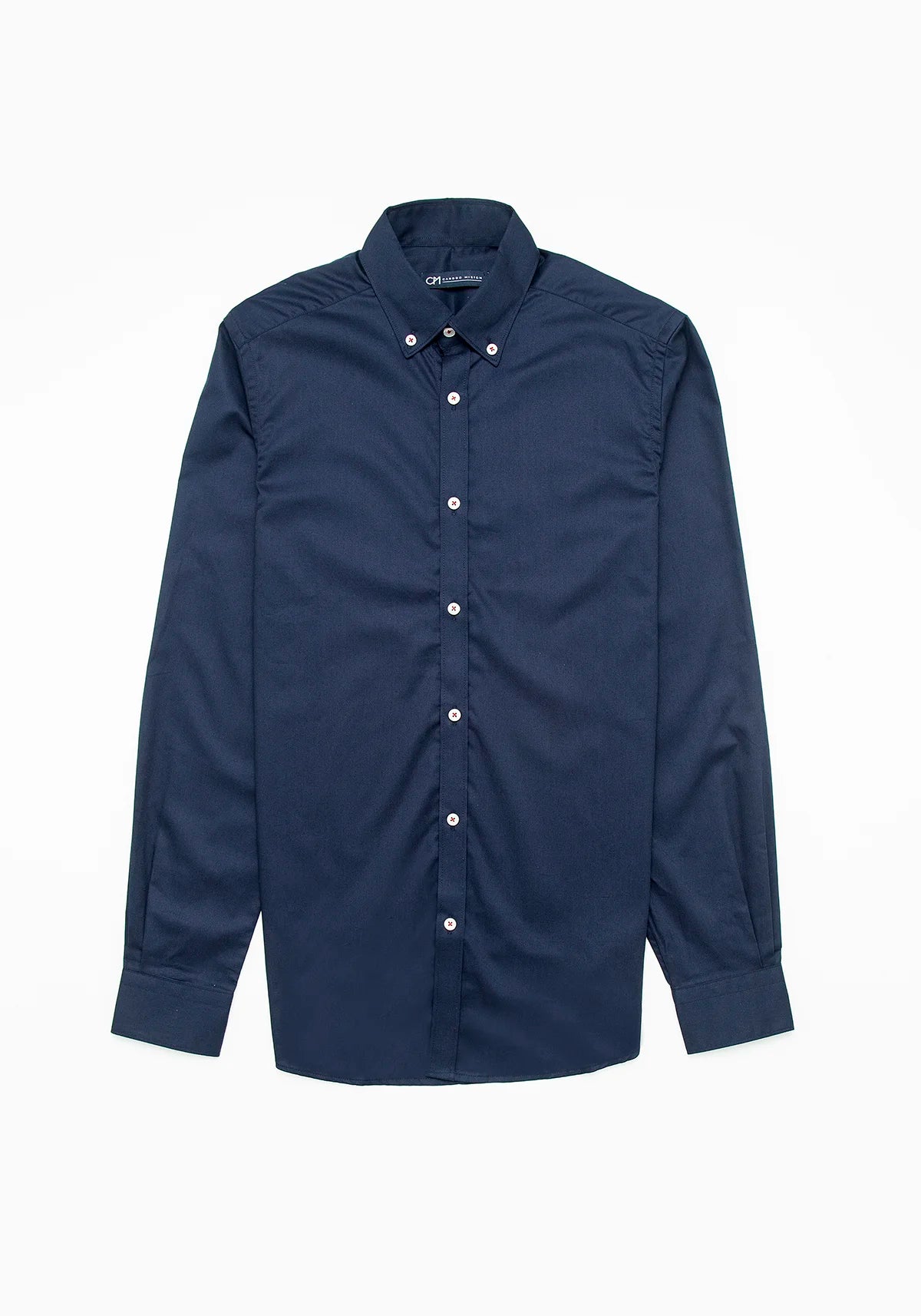 Camisa Sarga Botón Contraste Algodón Azul Oscuro