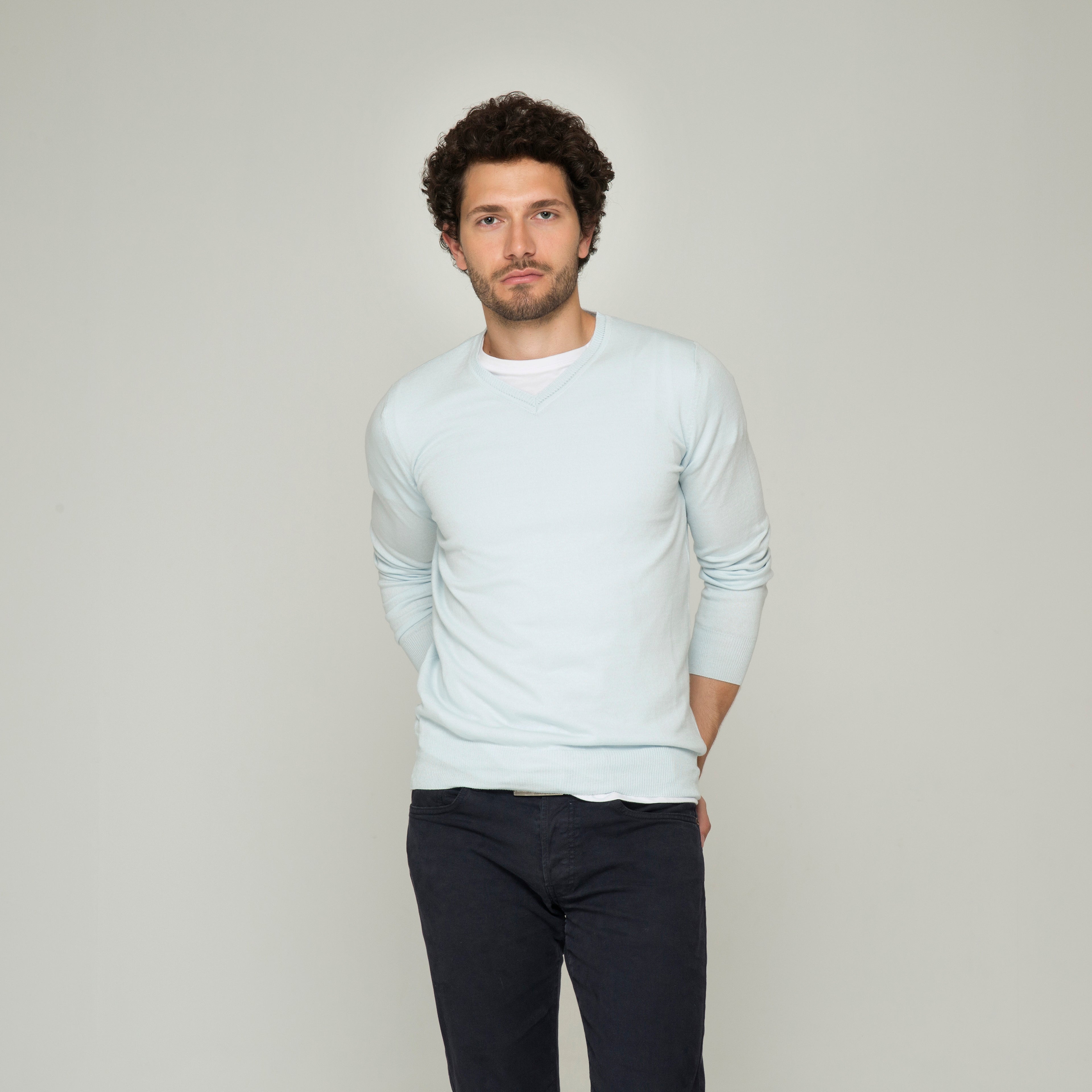 Saco Cuello V Algodón Azul Cielo