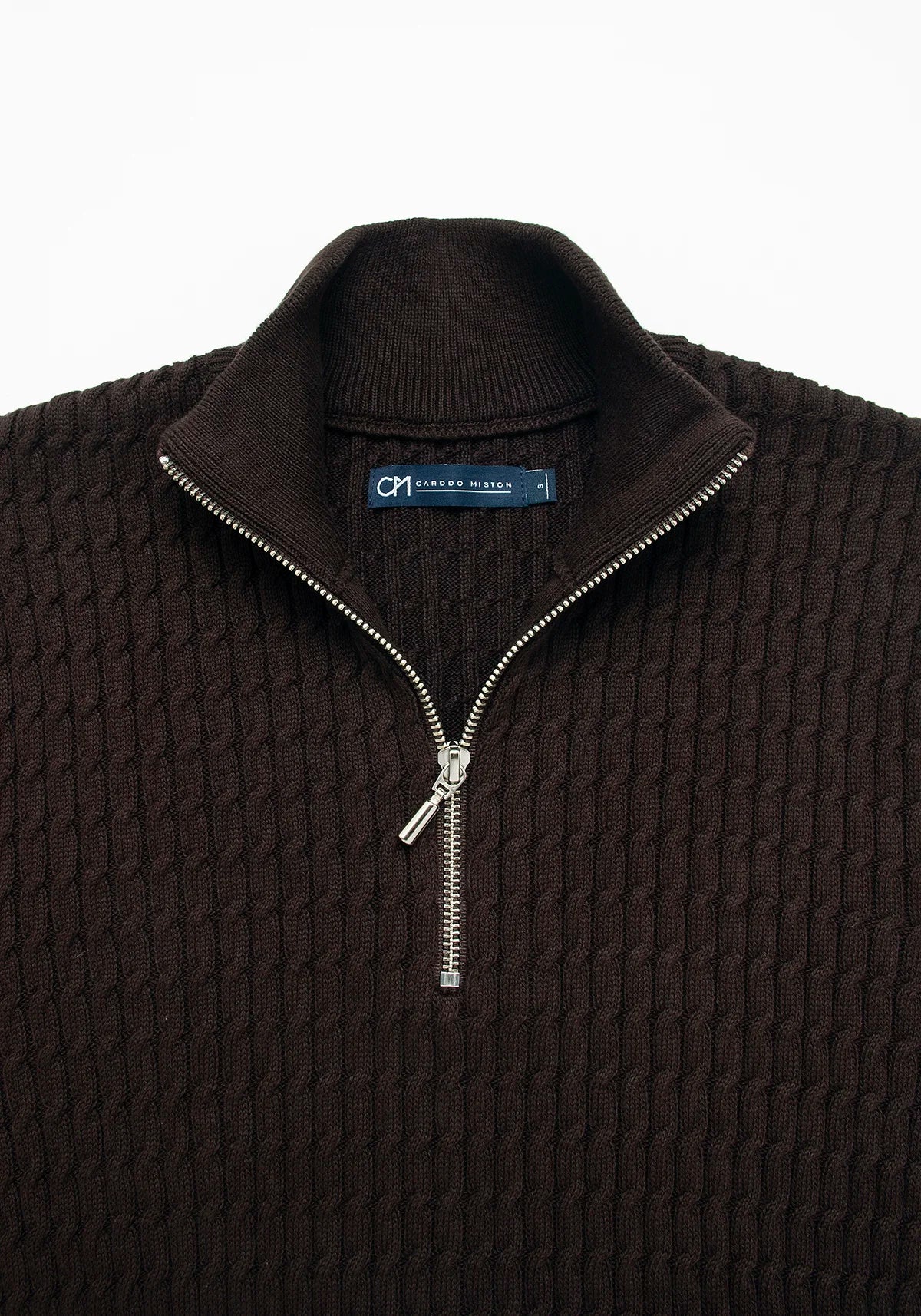 Saco Trenzado Half Zip Algodón Chocolate