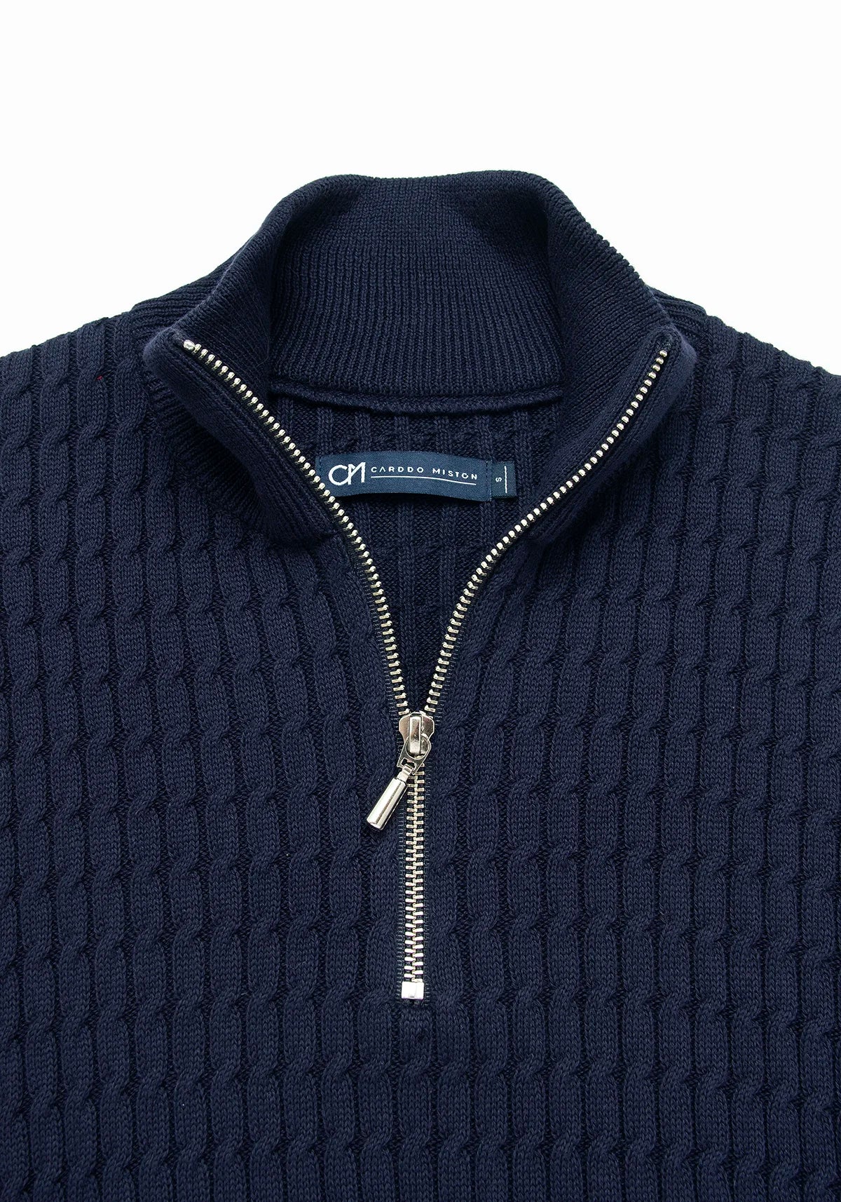 Saco Trenzado Half Zip Algodón Azul Oscuro