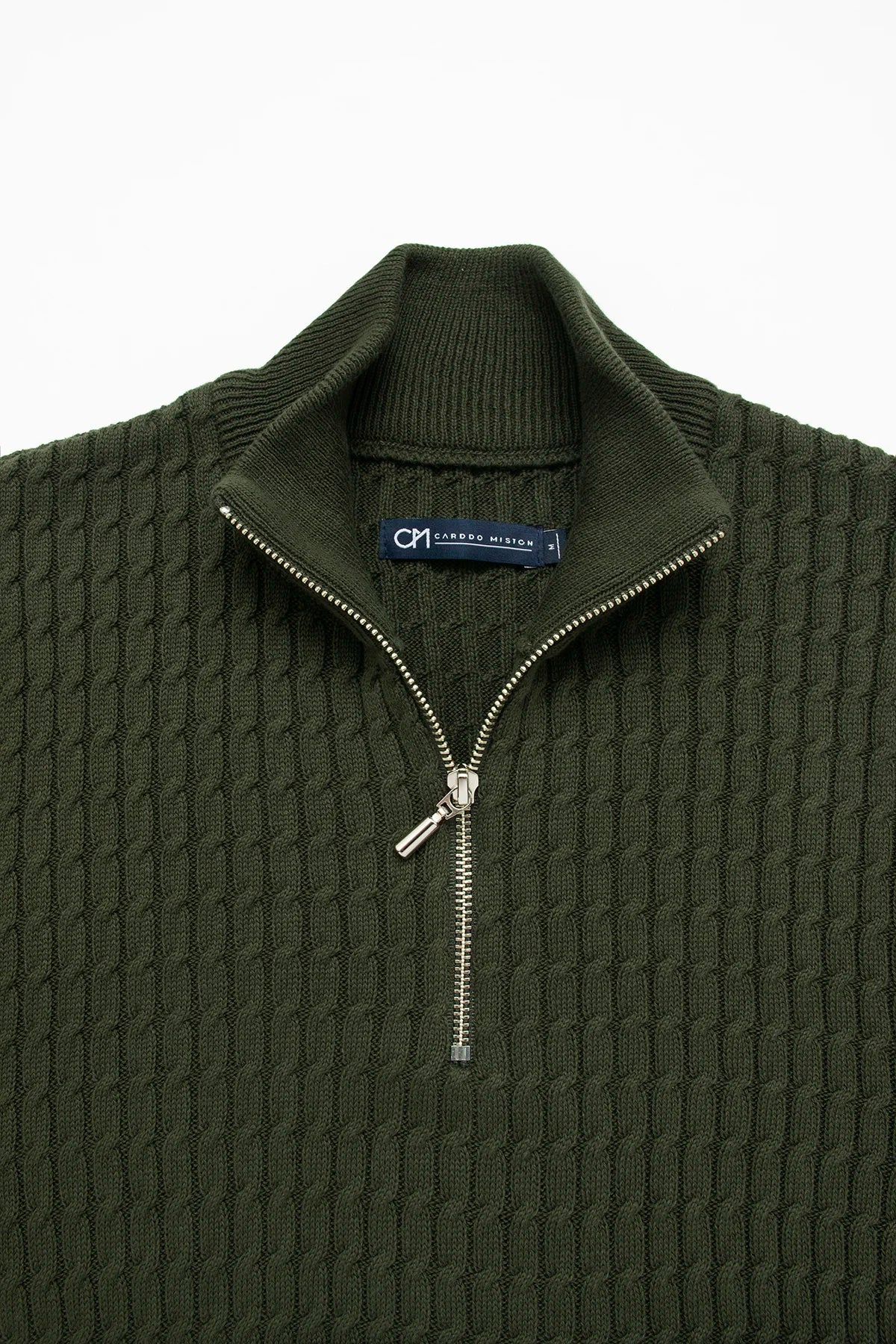 Saco Trenzado Half Zip Algodón Verde Militar
