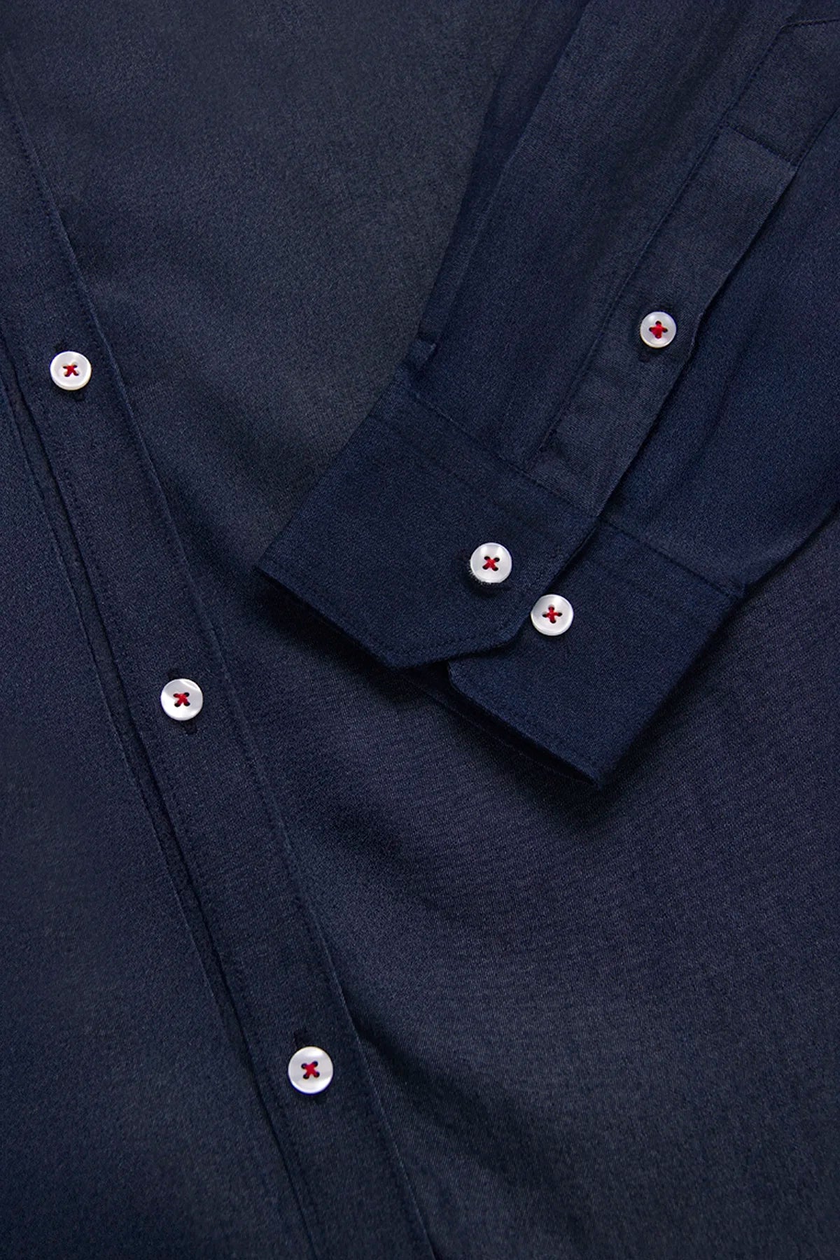 Camisa Denim Botón Contraste Algodón Azul Oscuro