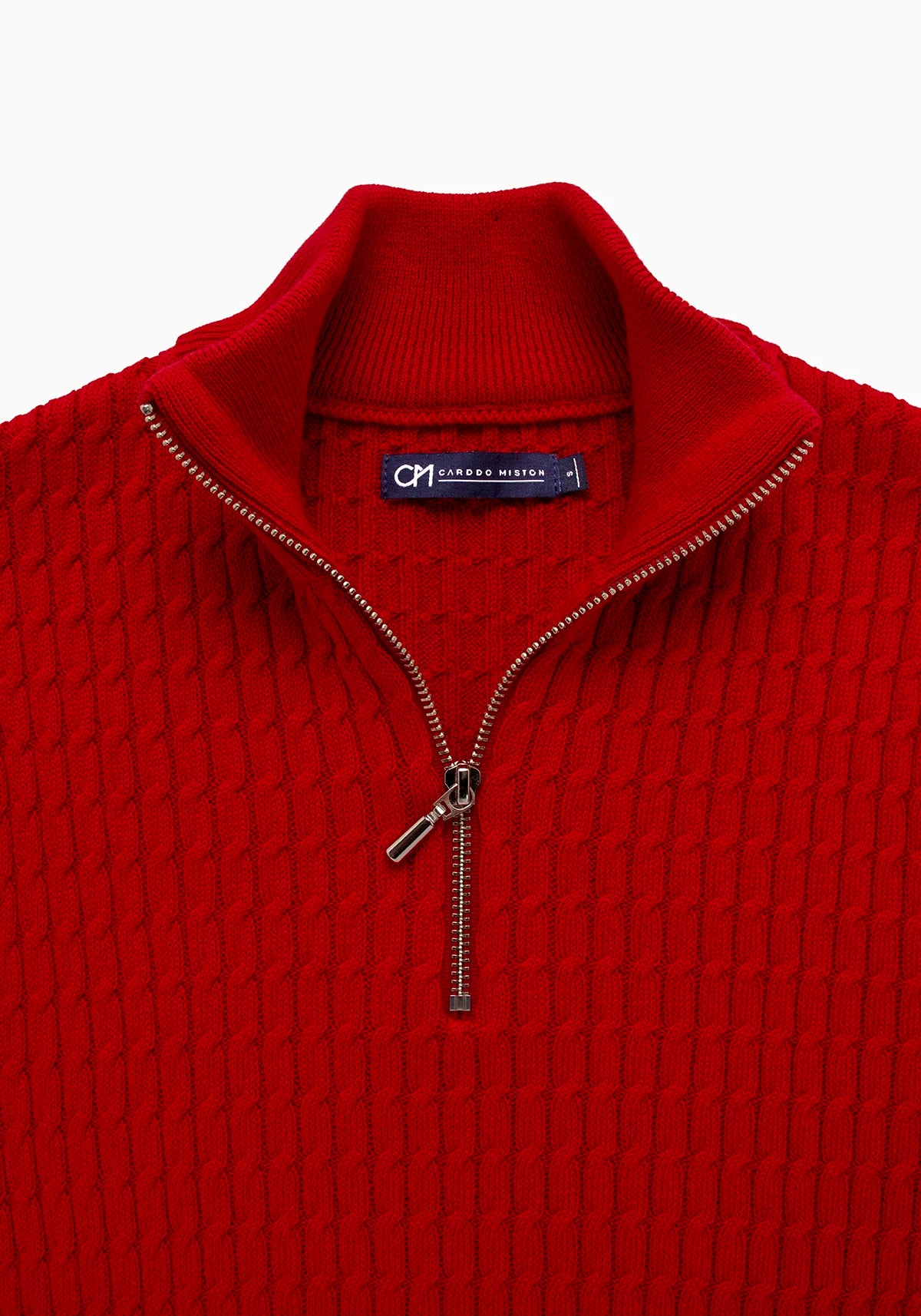Saco Trenzado Half Zip Algodón Rojo