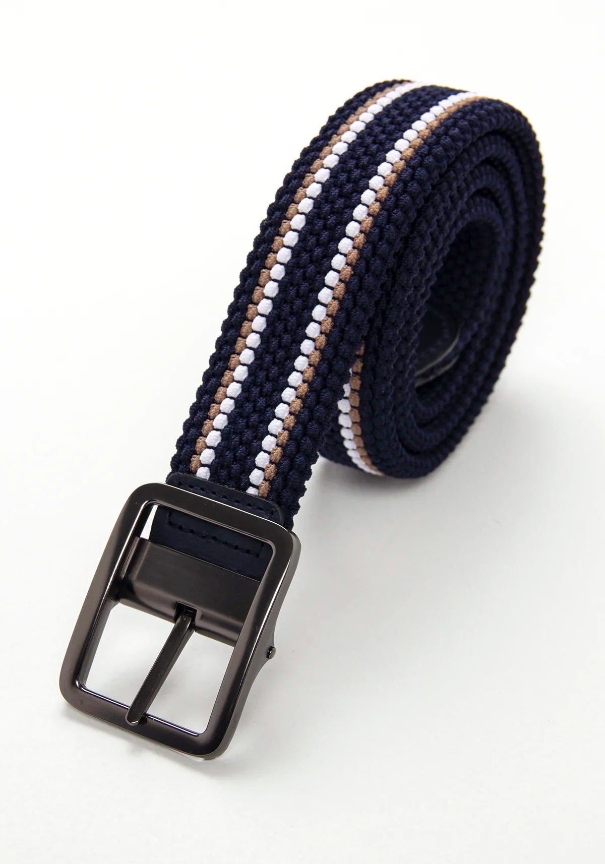 Cinturón Reversible Elástico Azul Oscuro - Color Block Kaki Blanco