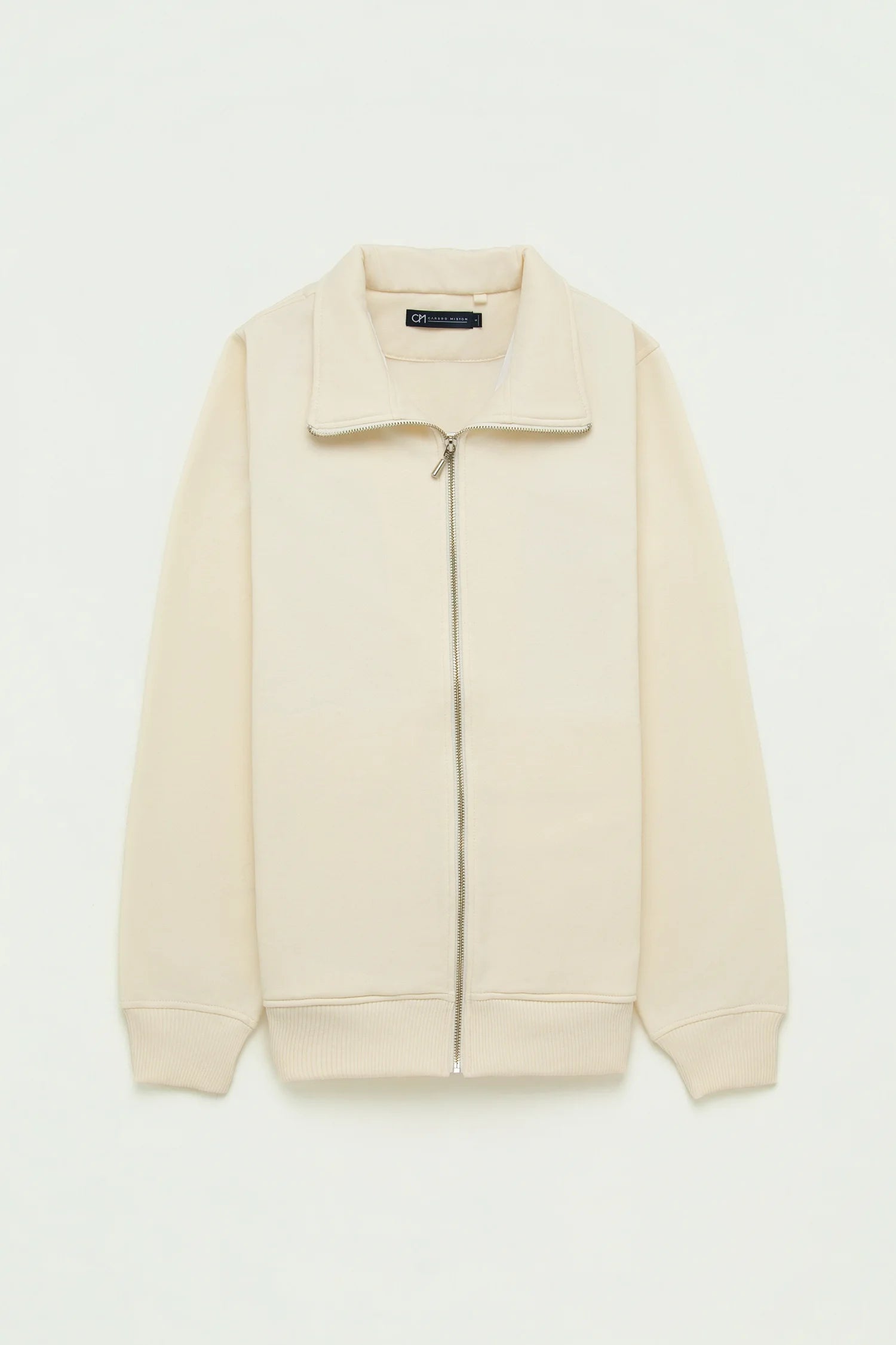 Chaqueta Perchada Zip Algodón Crema