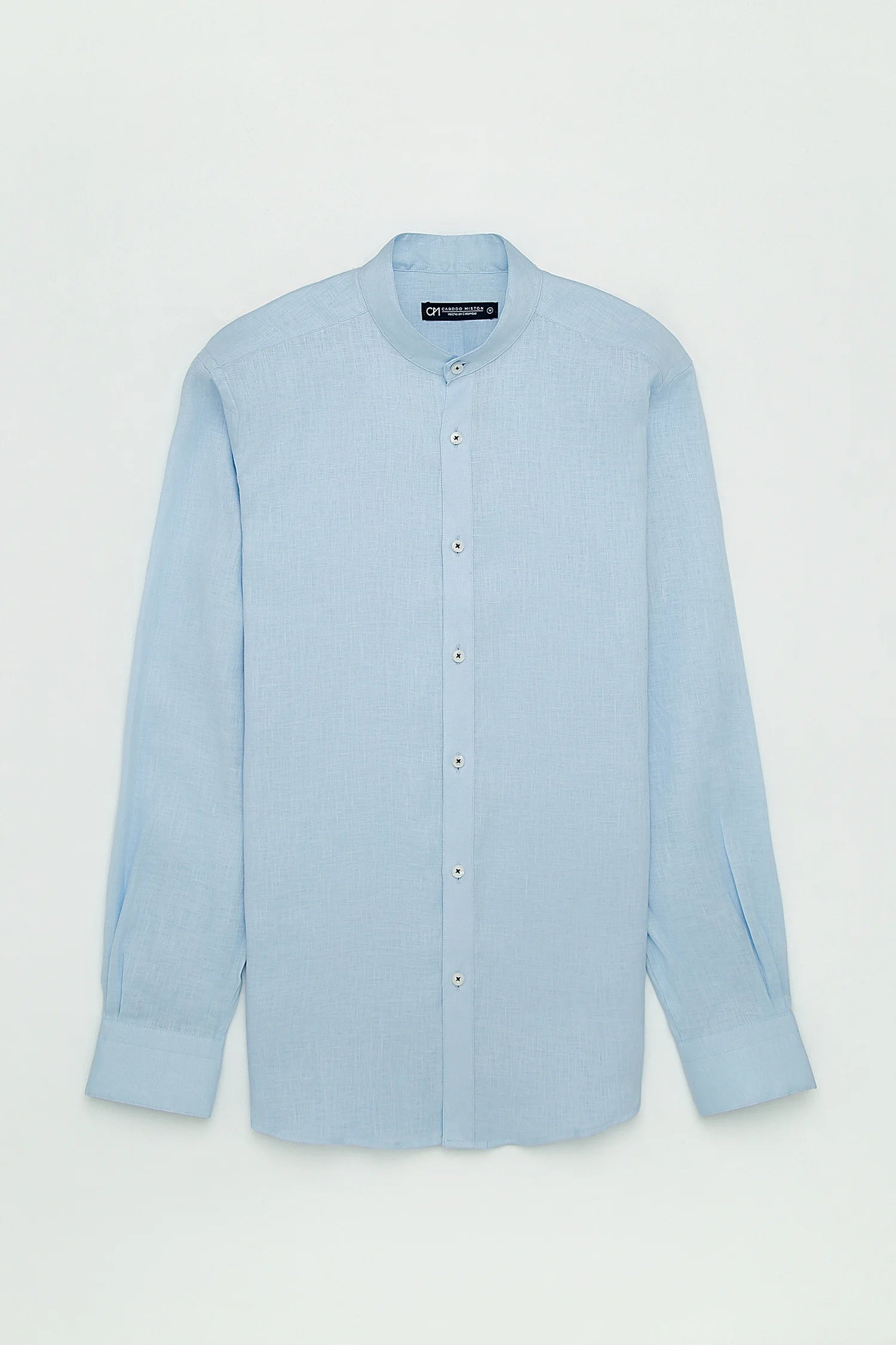 Camisa Cuello Mao Lino Azul Bebé