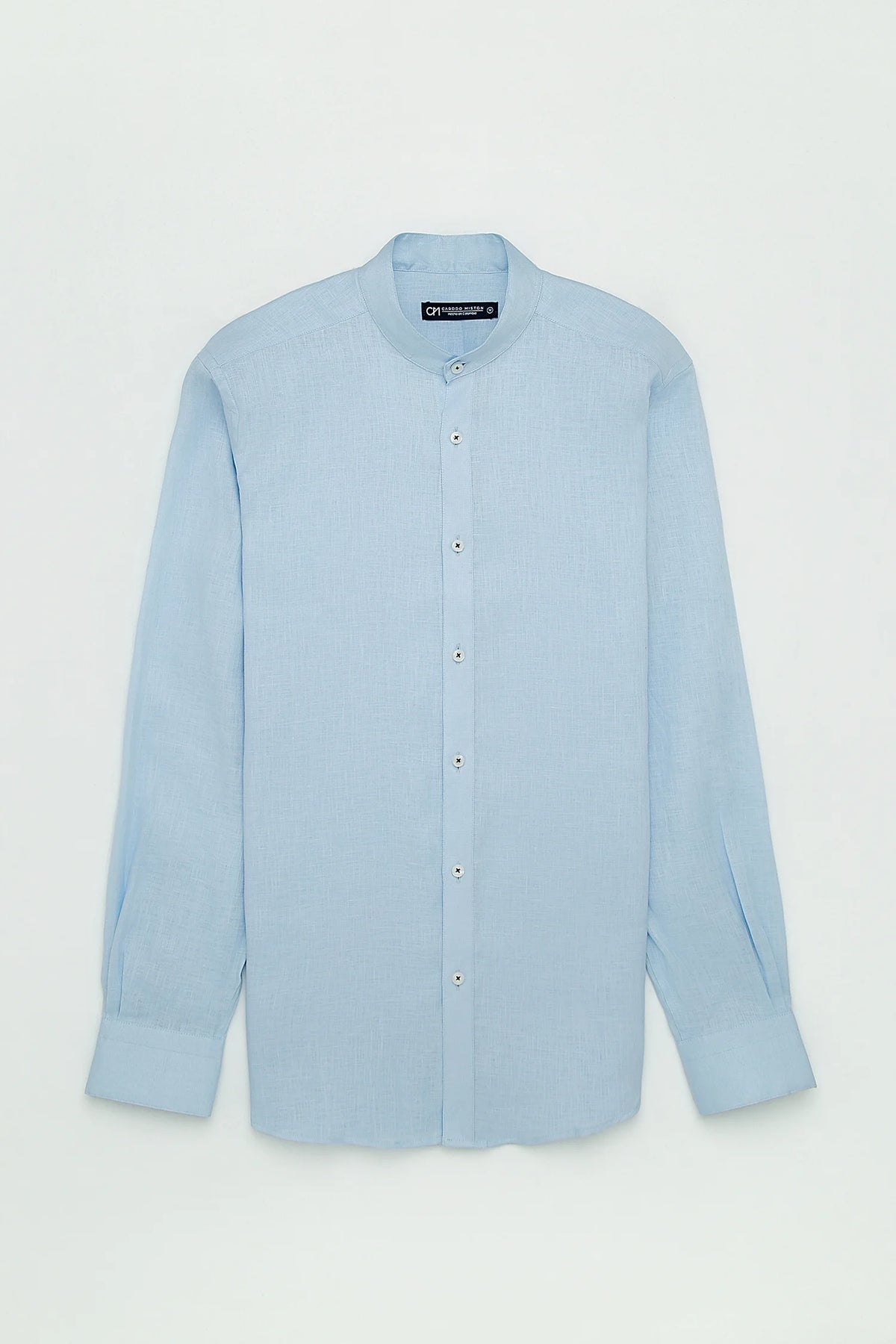 Camisa Cuello Mao Lino Azul Bebé