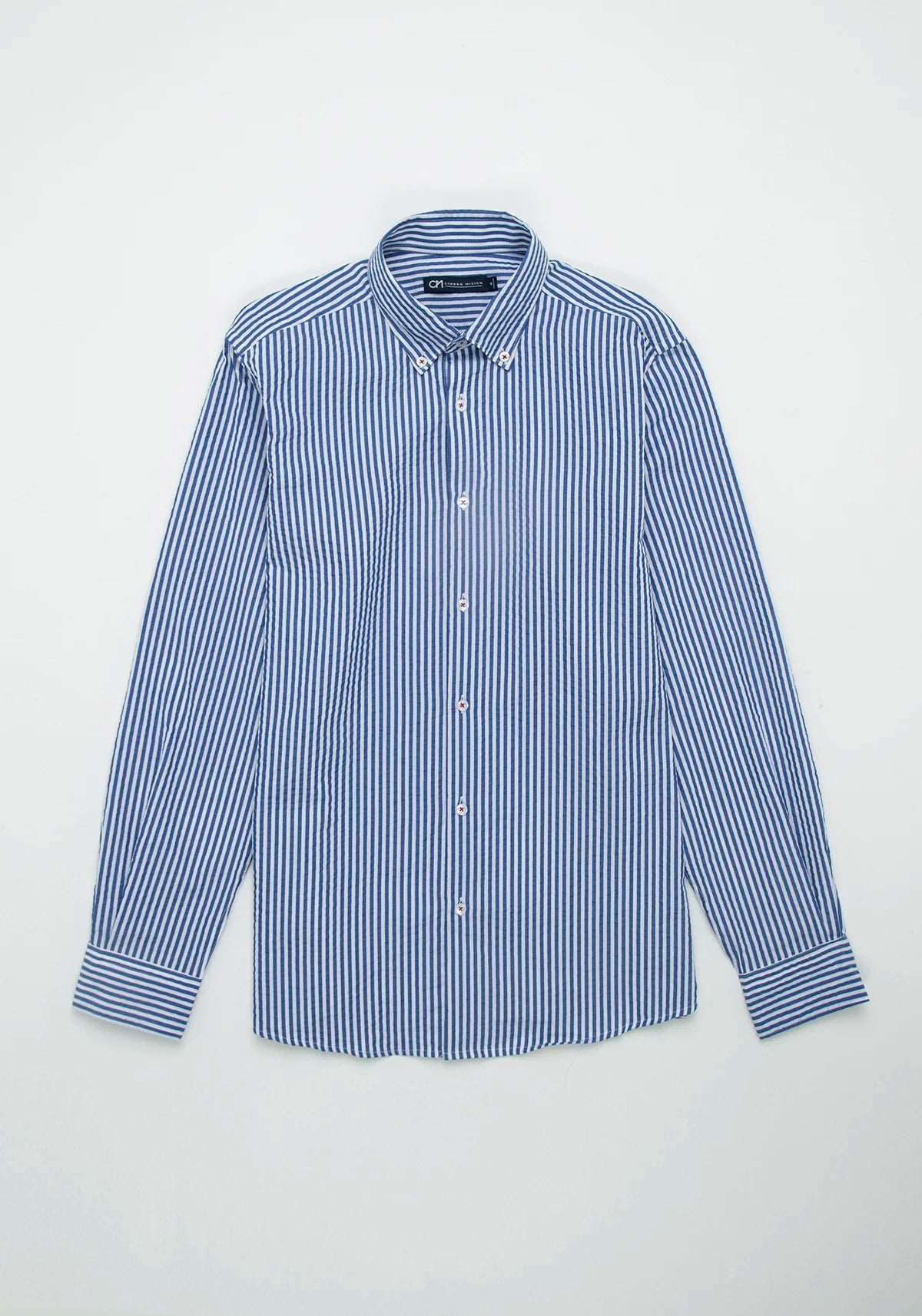 Camisa Seersucker Raya Candela Algodón Azul Medio