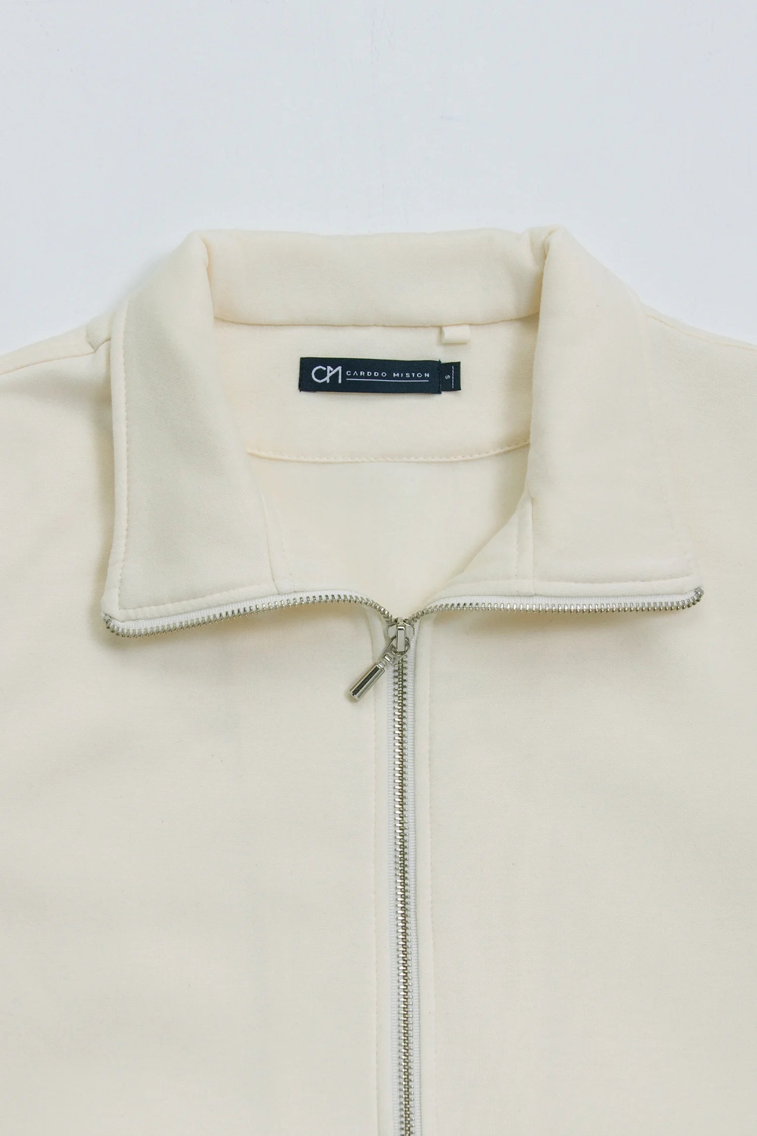 Chaqueta Perchada Zip Algodón Crema
