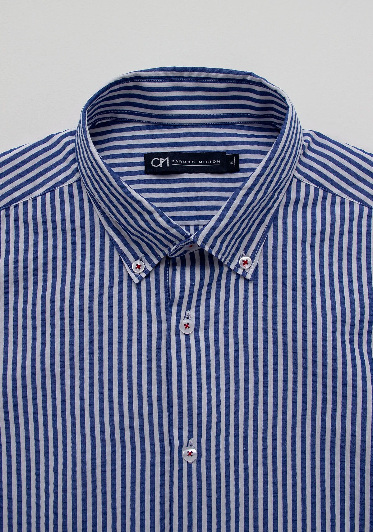 Camisa Seersucker Raya Candela Algodón Azul Medio