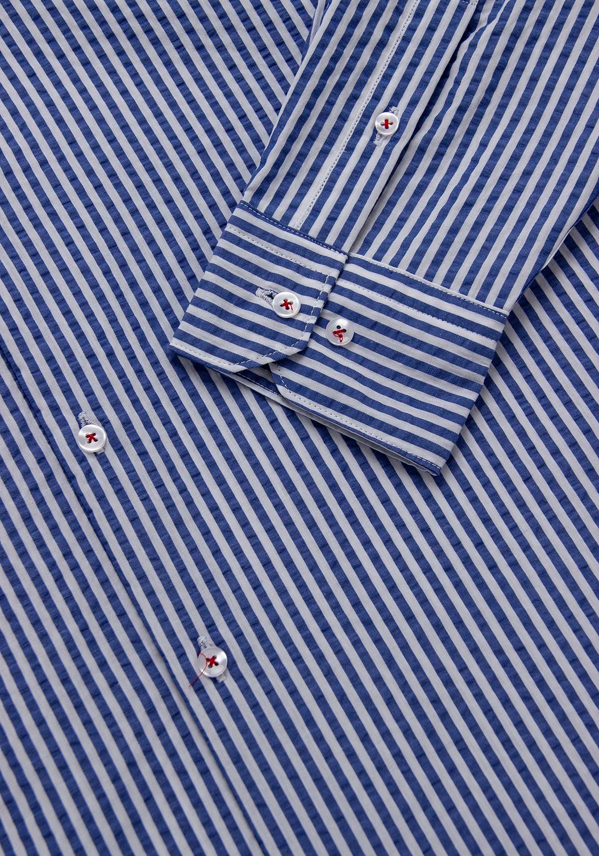 Camisa Seersucker Raya Candela Algodón Azul Medio