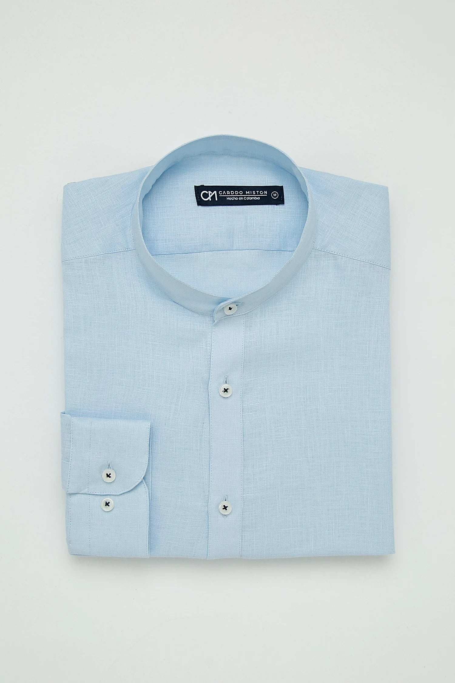 Camisa Cuello Mao Lino Azul Bebé