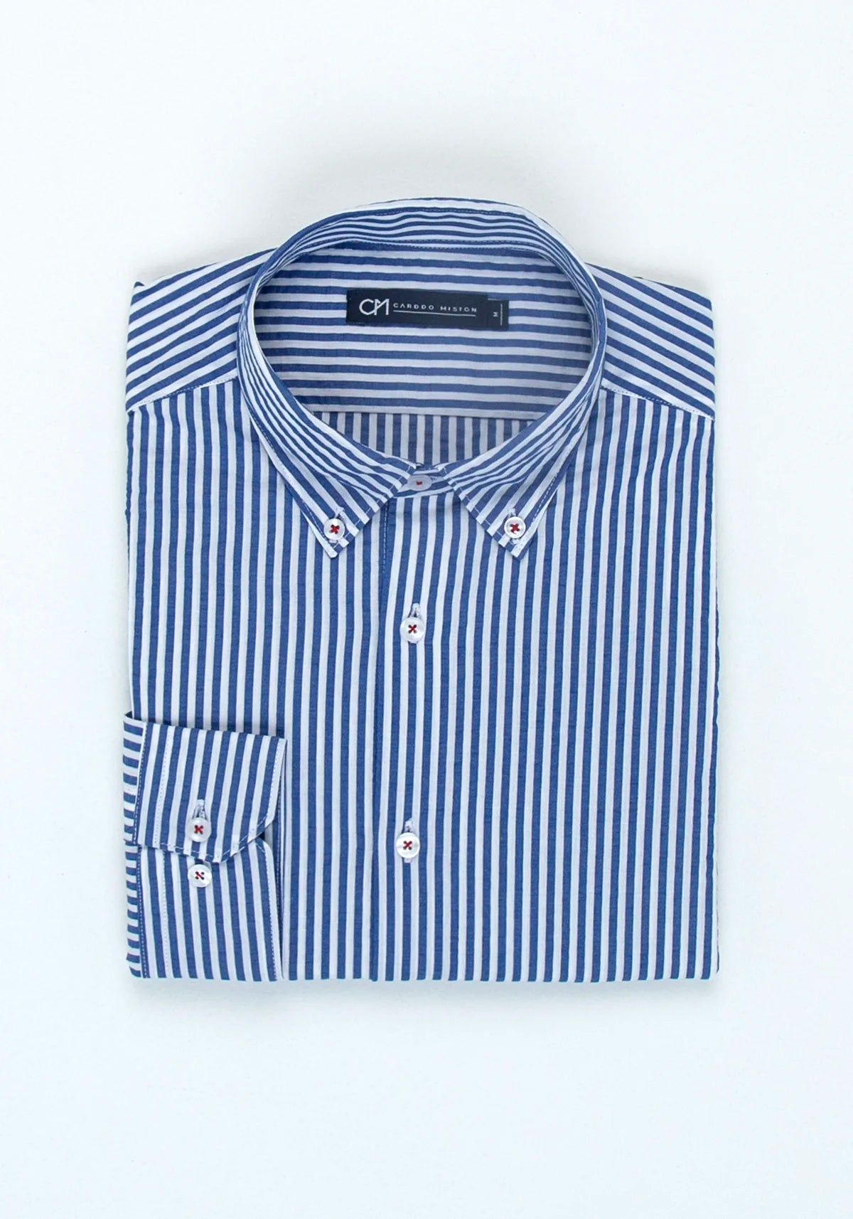 Camisa Seersucker Raya Candela Algodón Azul Medio