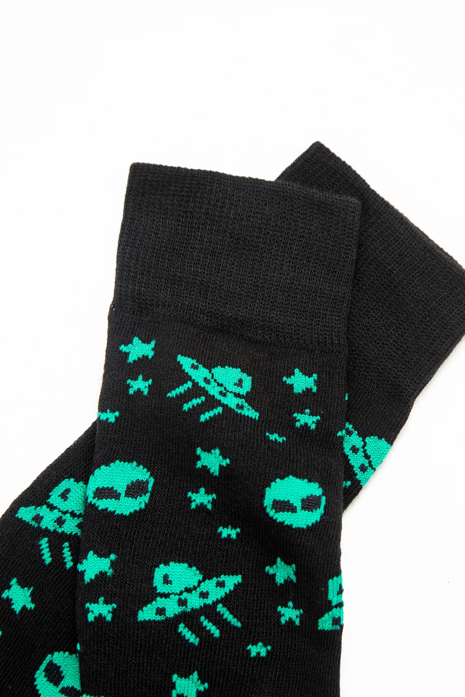 Medias Algodón Estampado Ovnis - Fondo Negro