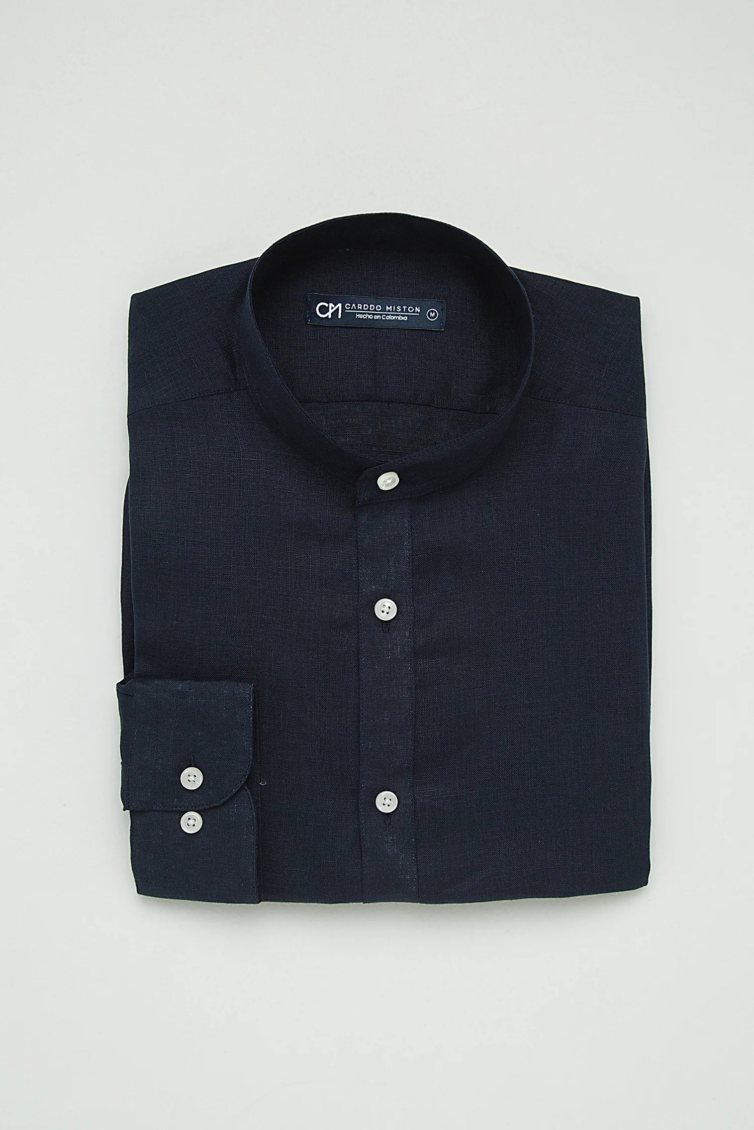 Camisa Cuello Mao Lino Azul Oscuro