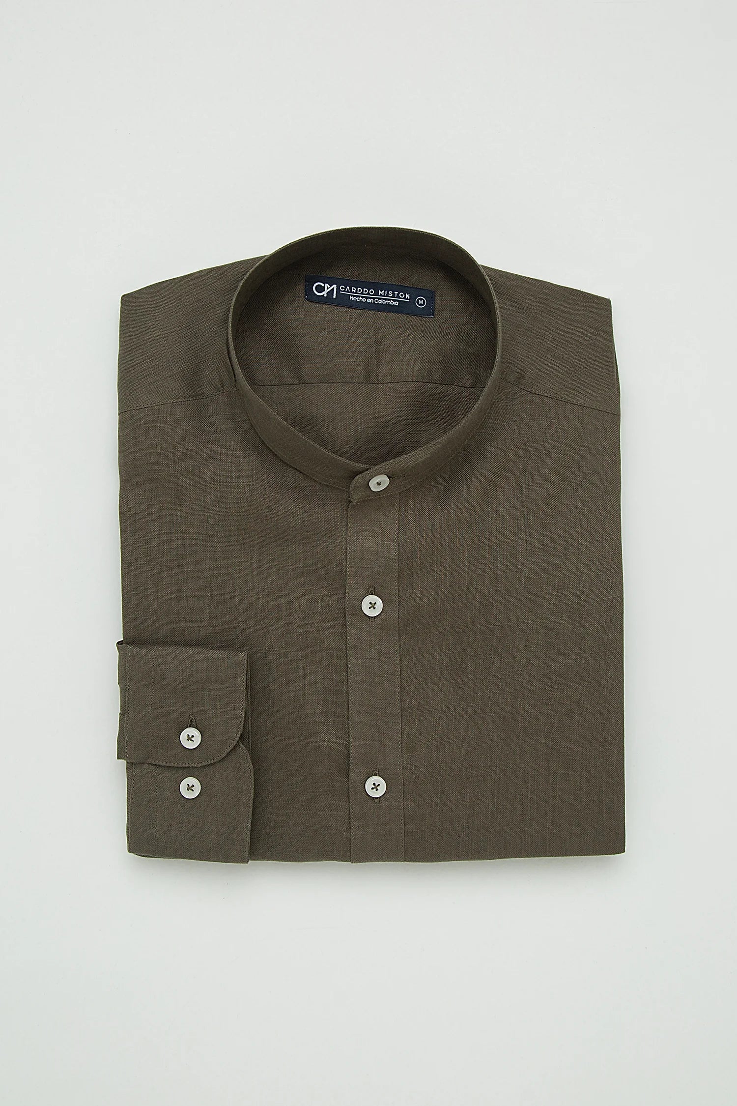 Camisa Cuello Mao Lino Verde Oliva