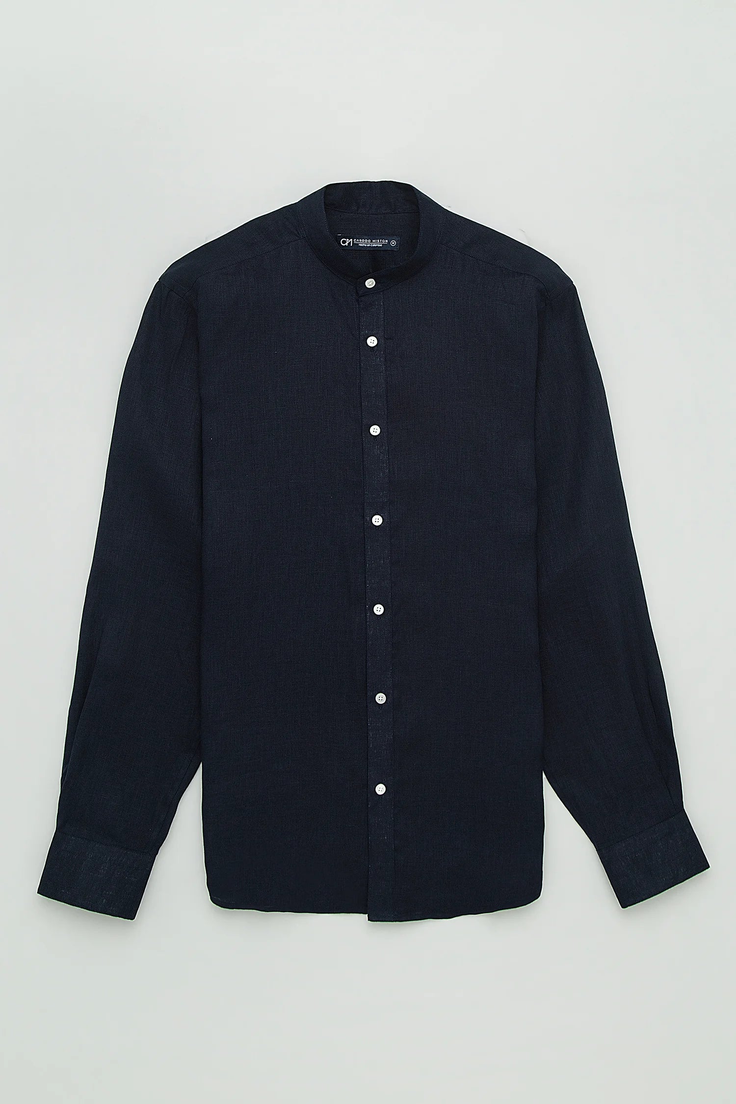 Camisa Cuello Mao Lino Azul Oscuro