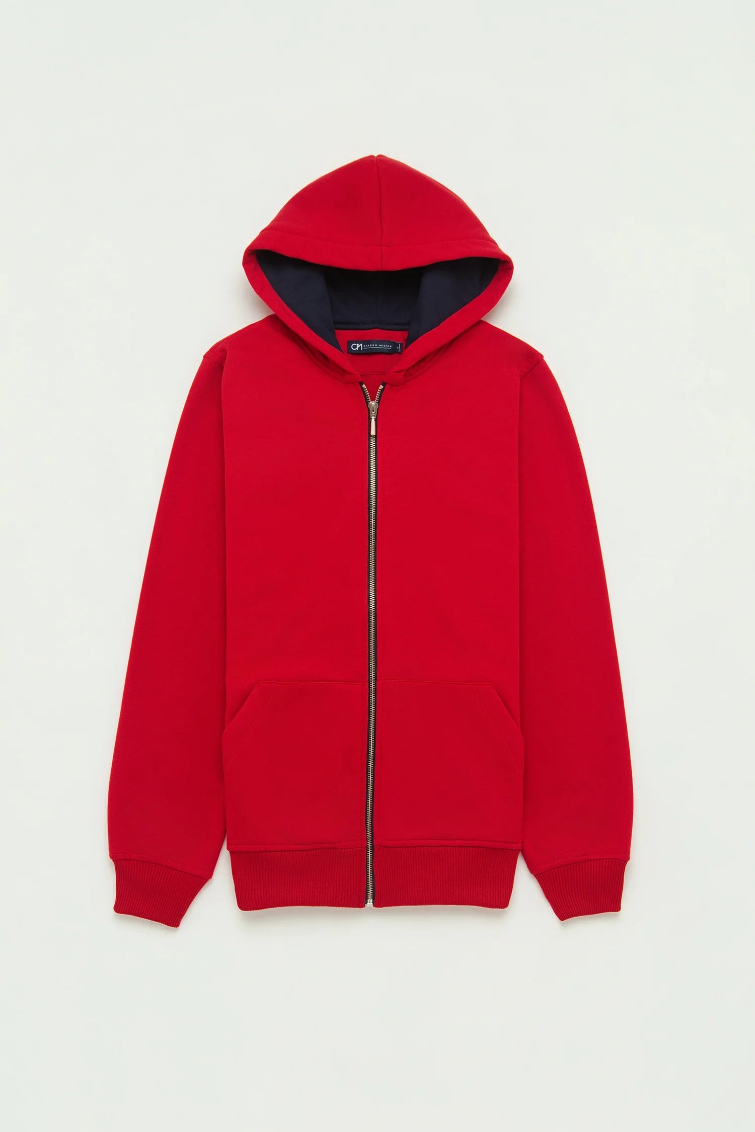 Hoodie Perchado Zip Algodón Rojo