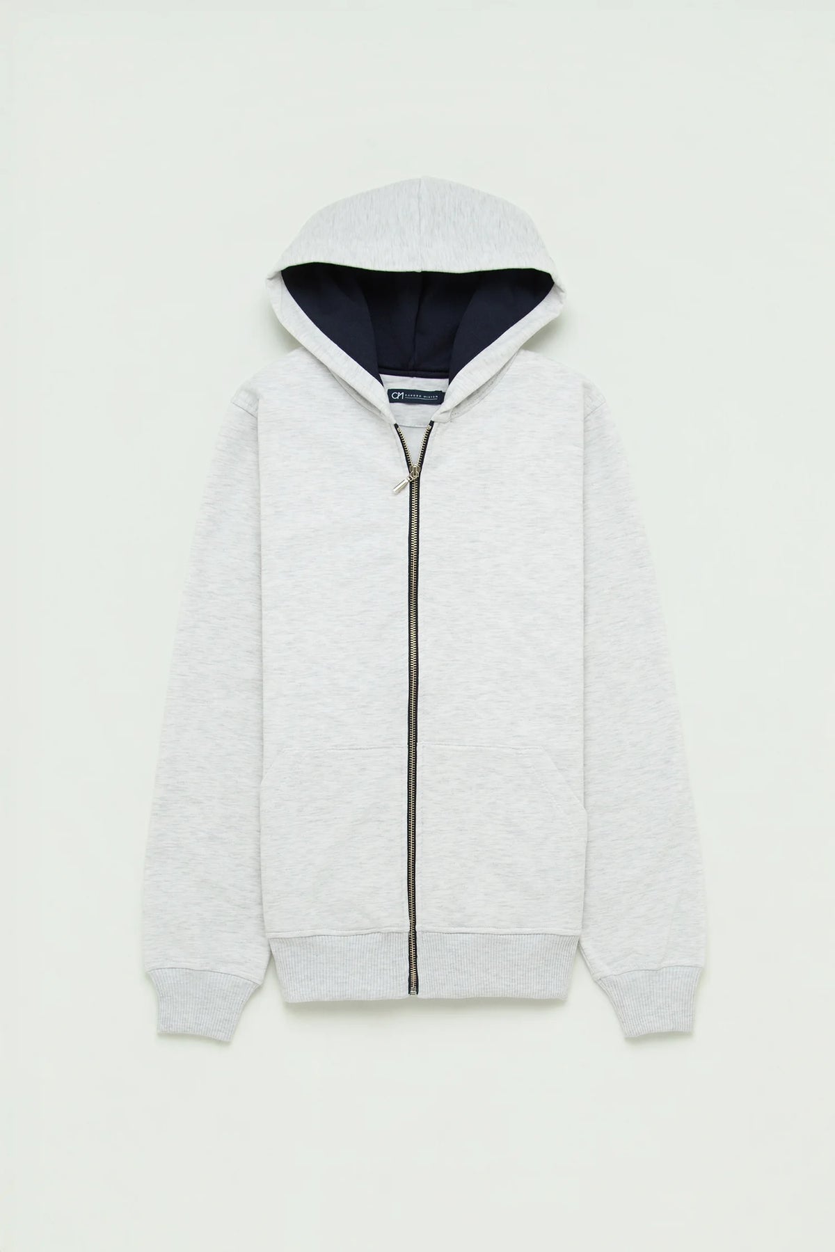 Hoodie Perchado Zip Algodón Gris Jaspe