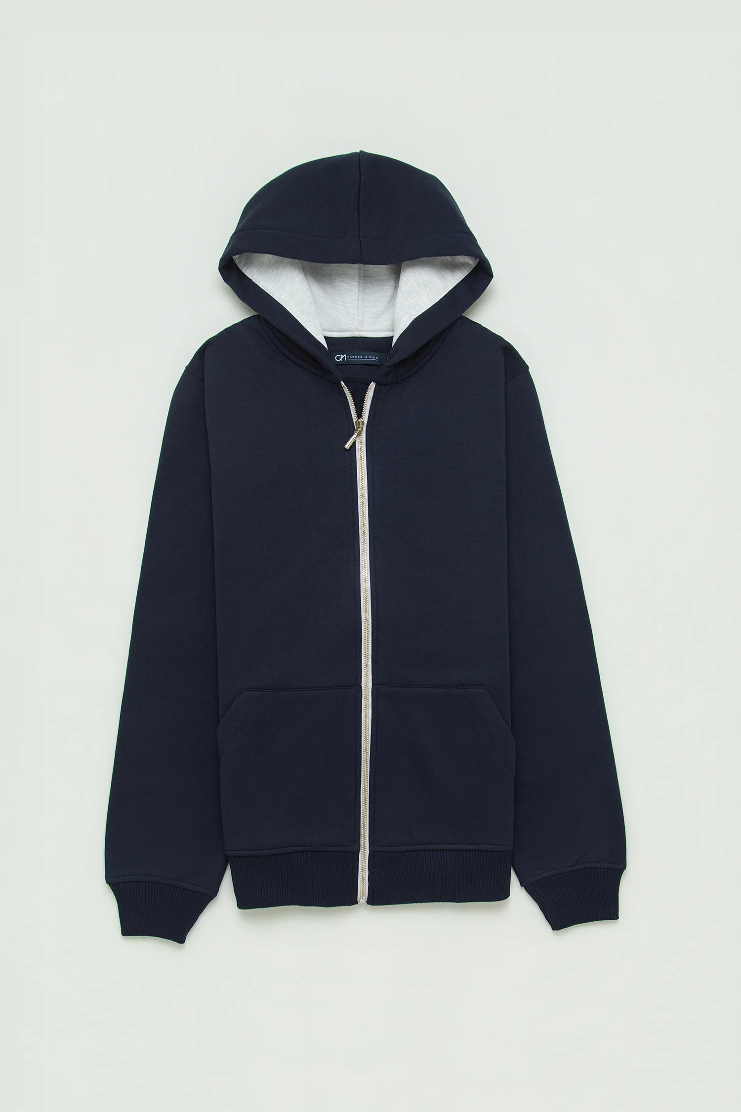 Hoodie Perchado Zip Algodón Azul Oscuro