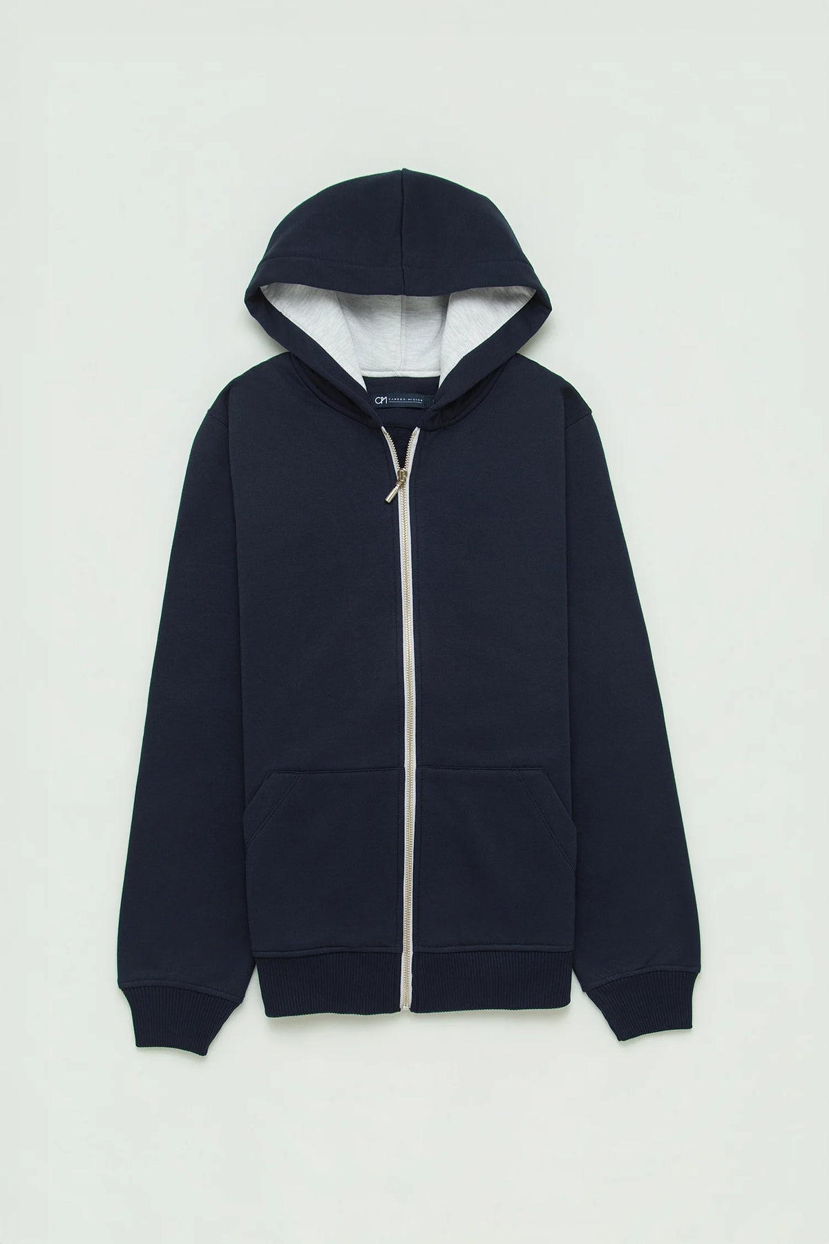 Hoodie Perchado Zip Algodón Azul Oscuro