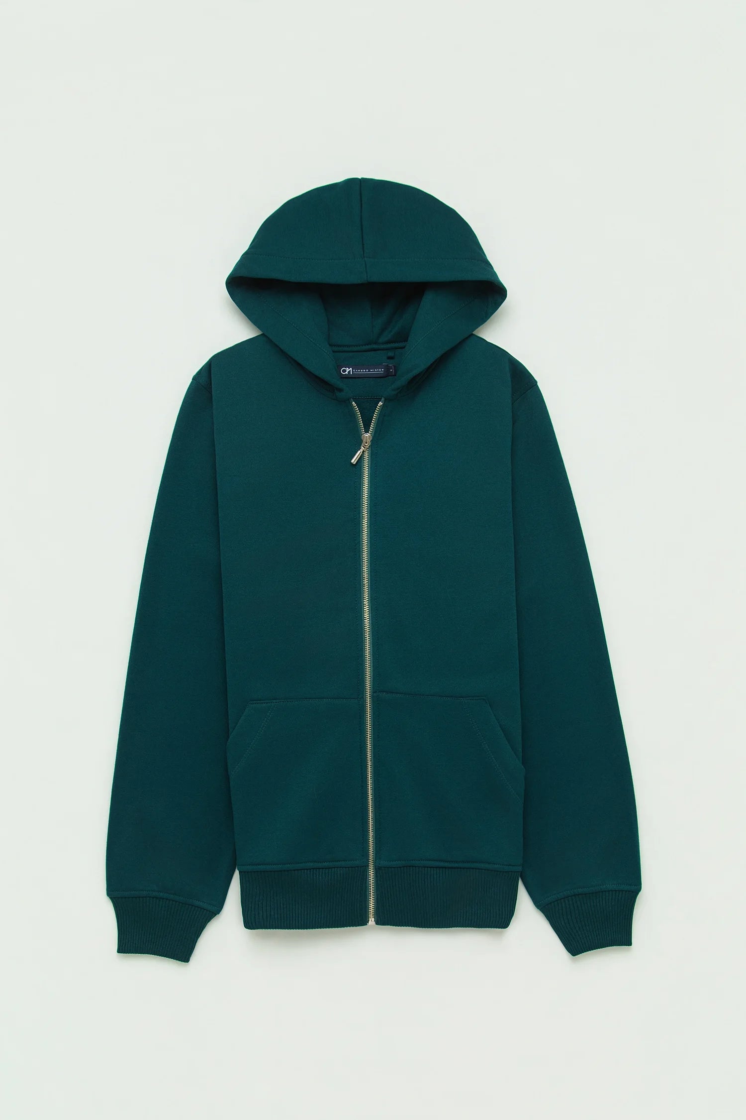 Hoodie Perchado Zip Algodón Verde Botella