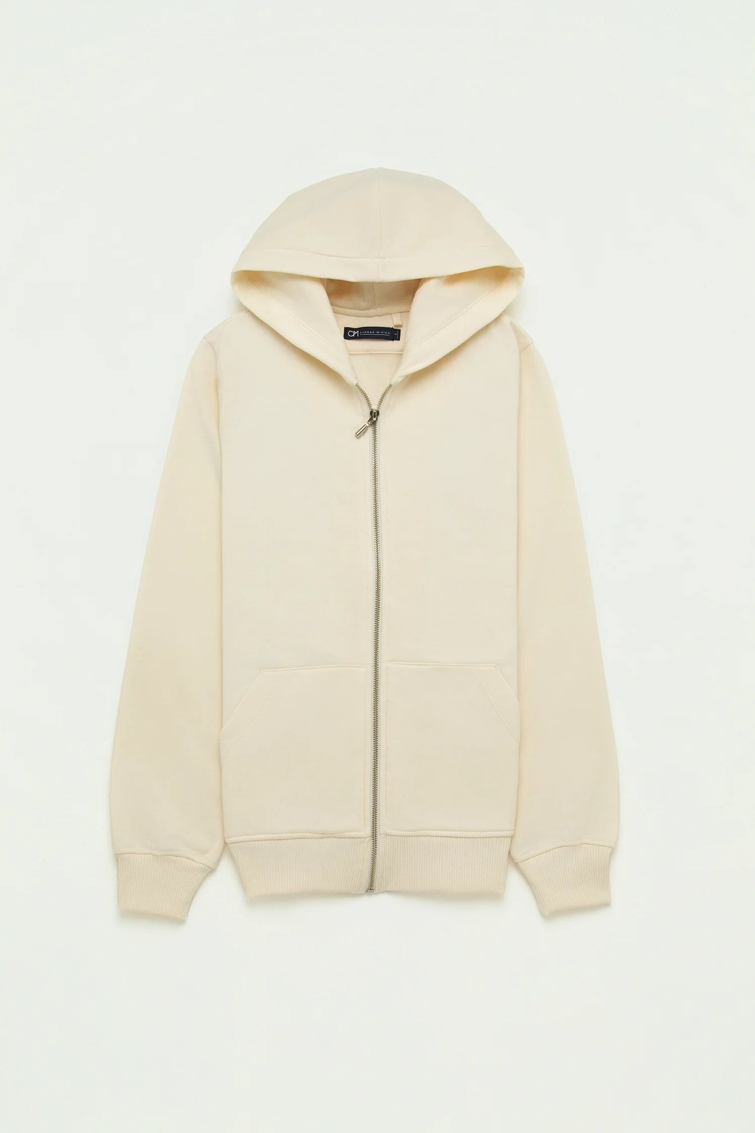 Hoodie Perchado Zip Algodón Crema
