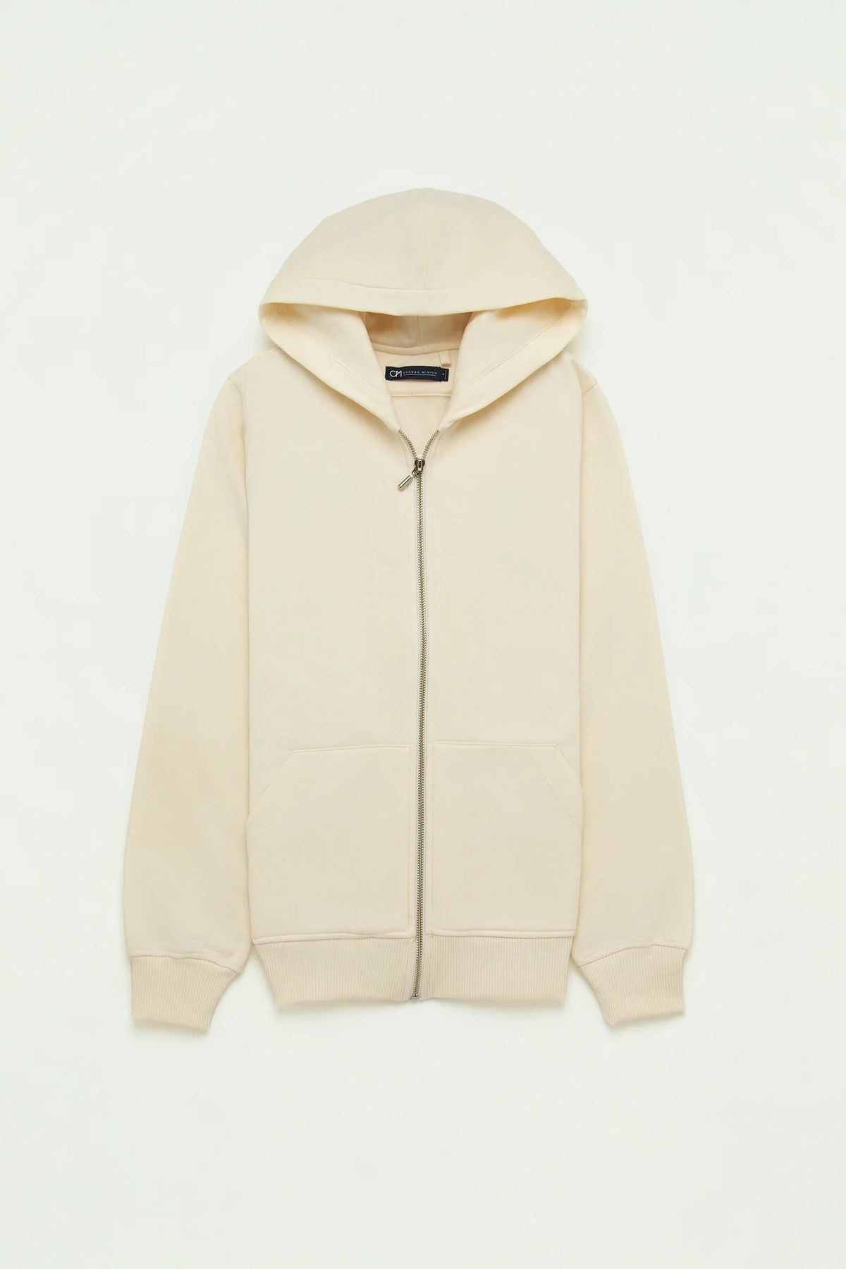 Hoodie Perchado Zip Algodón Crema