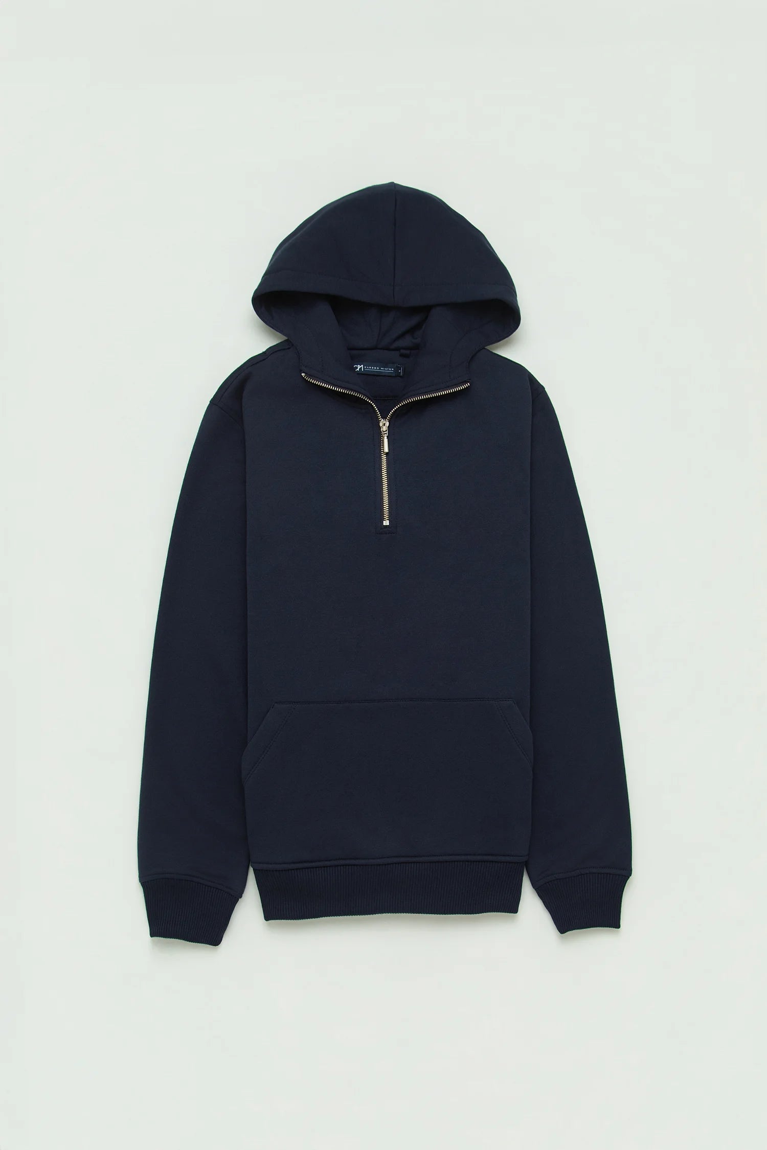 Hoodie Perchado Half Zip Algodón Azul Oscuro