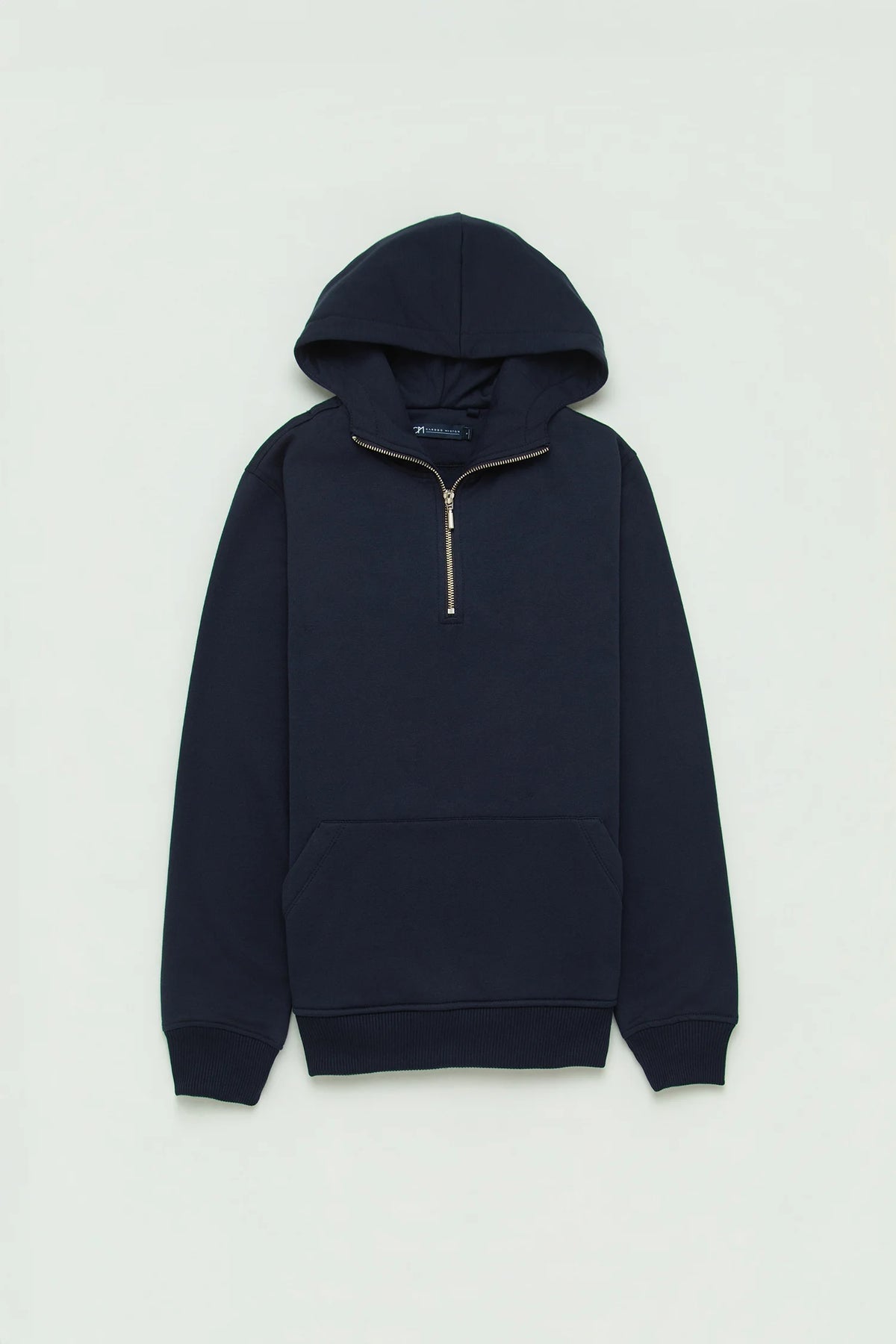 Hoodie Perchado Half Zip Algodón Azul Oscuro