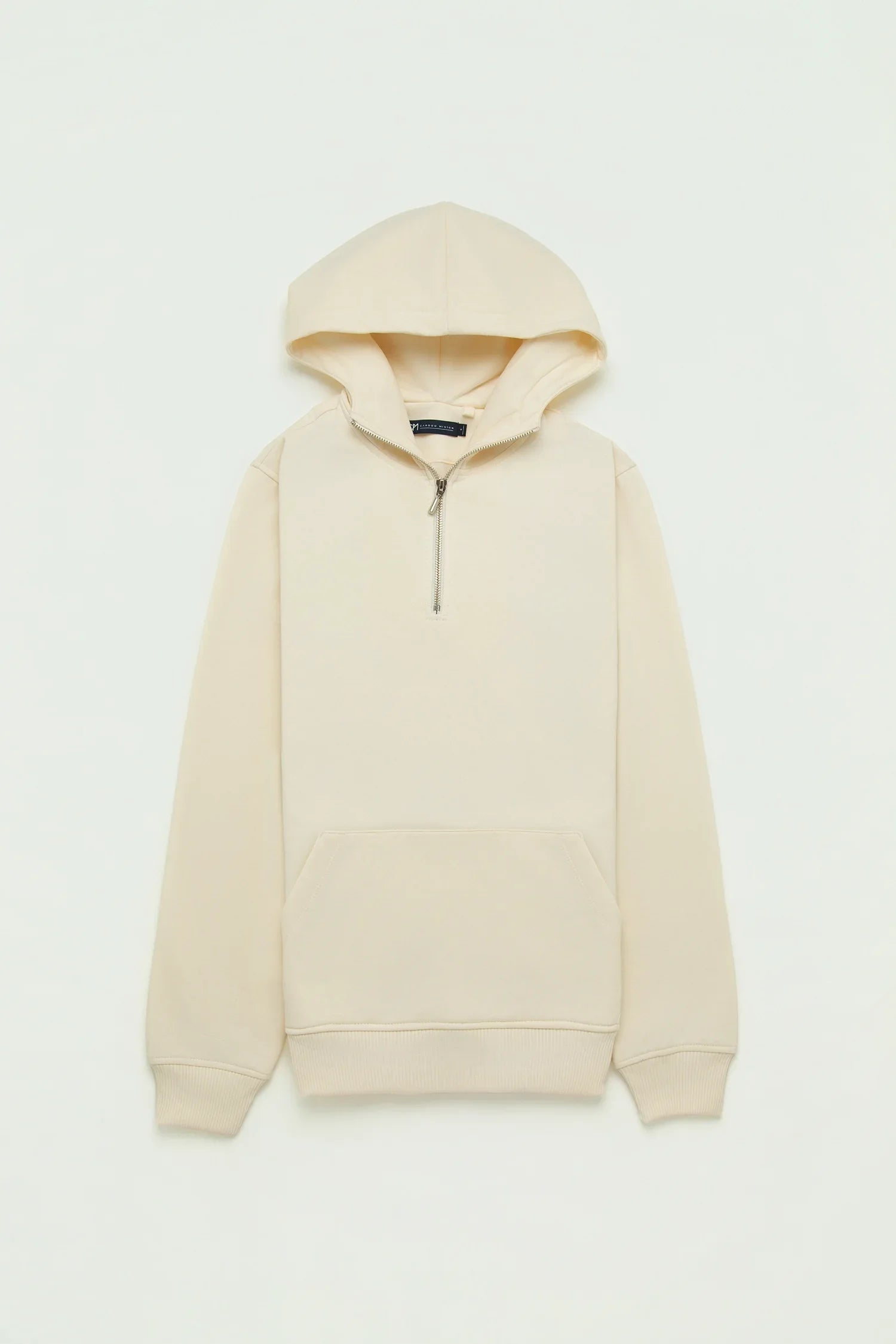 Hoodie Perchado Half Zip Algodón Crema